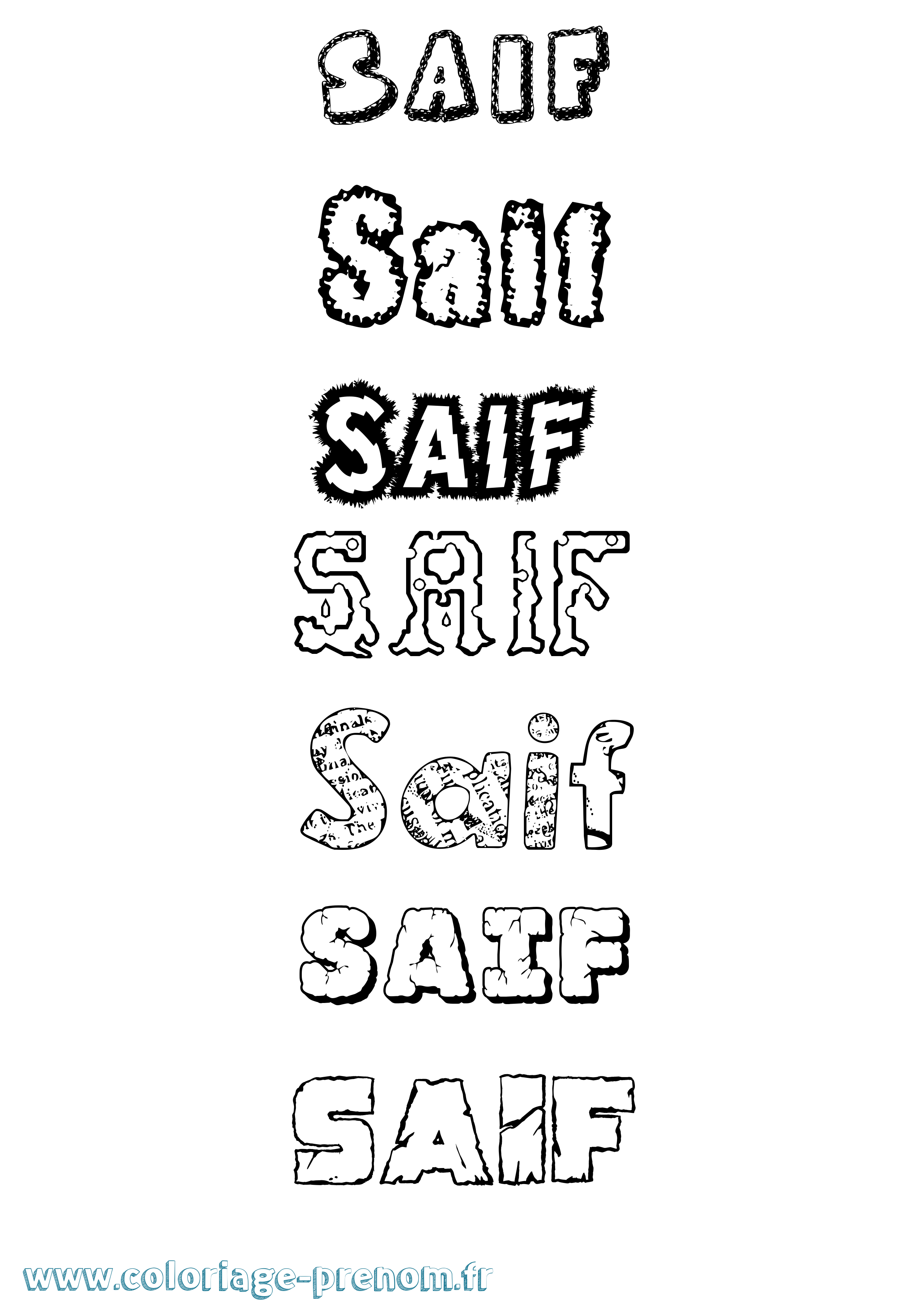 Coloriage prénom Saif Destructuré
