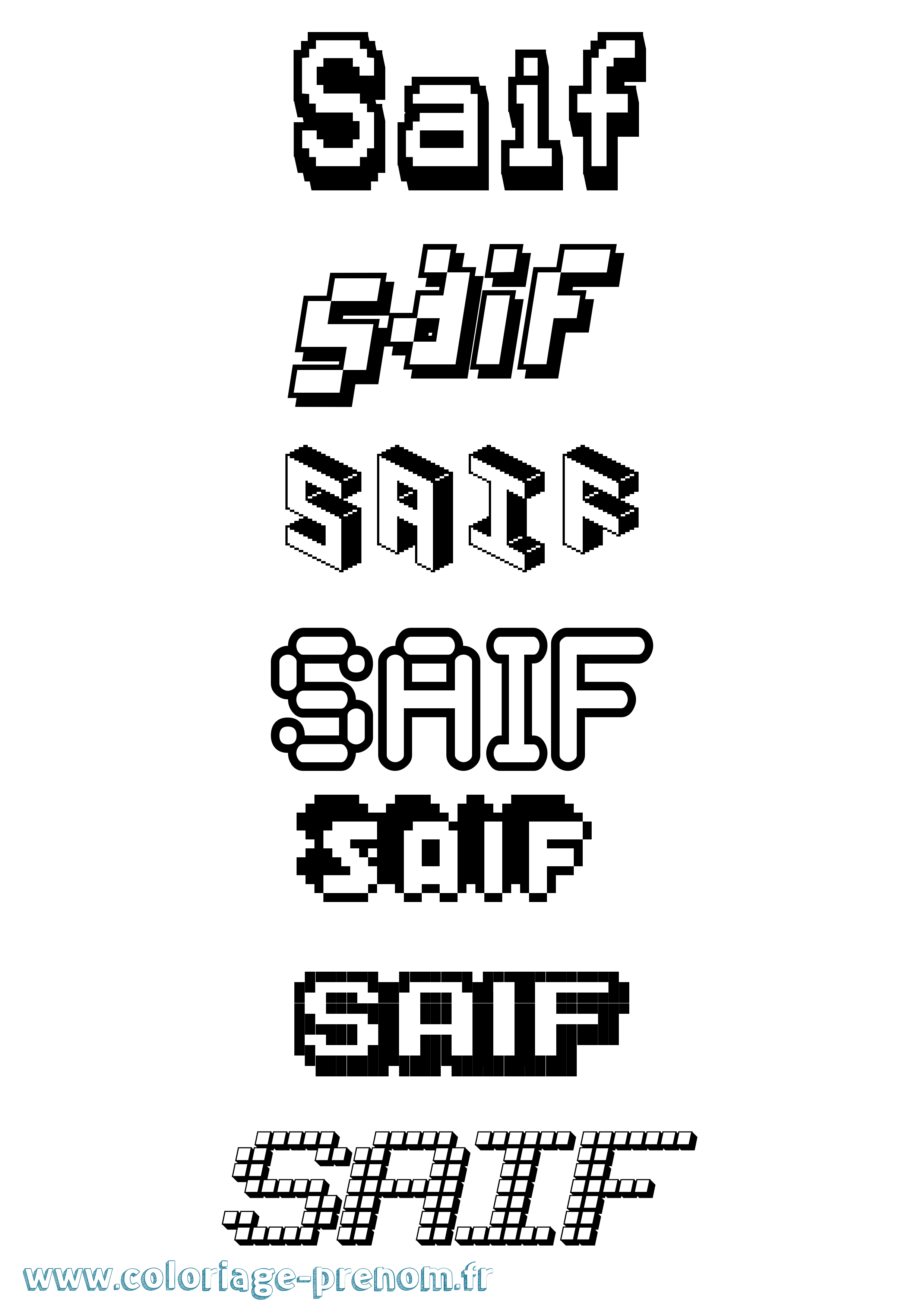 Coloriage prénom Saif Pixel