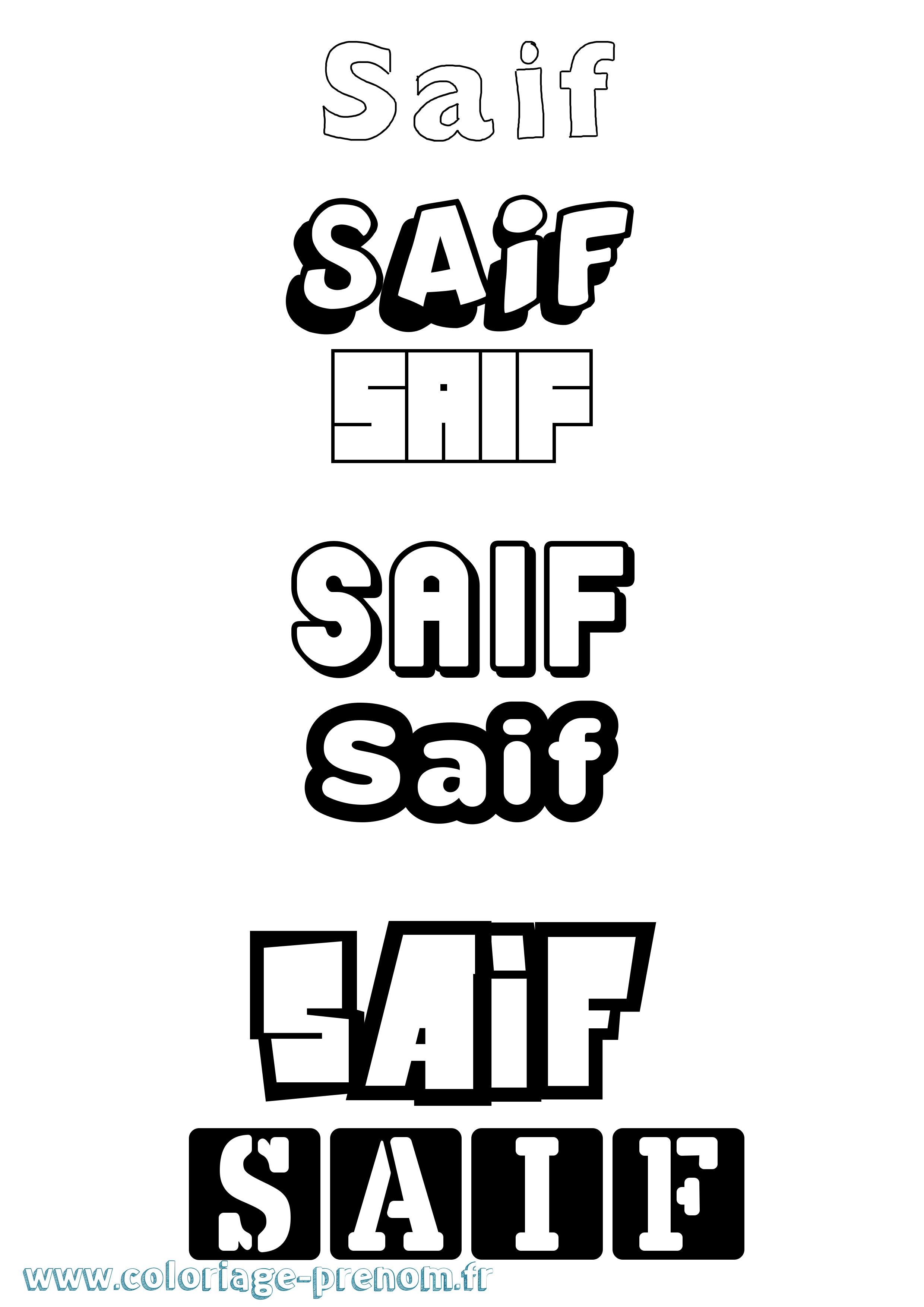 Coloriage prénom Saif Simple