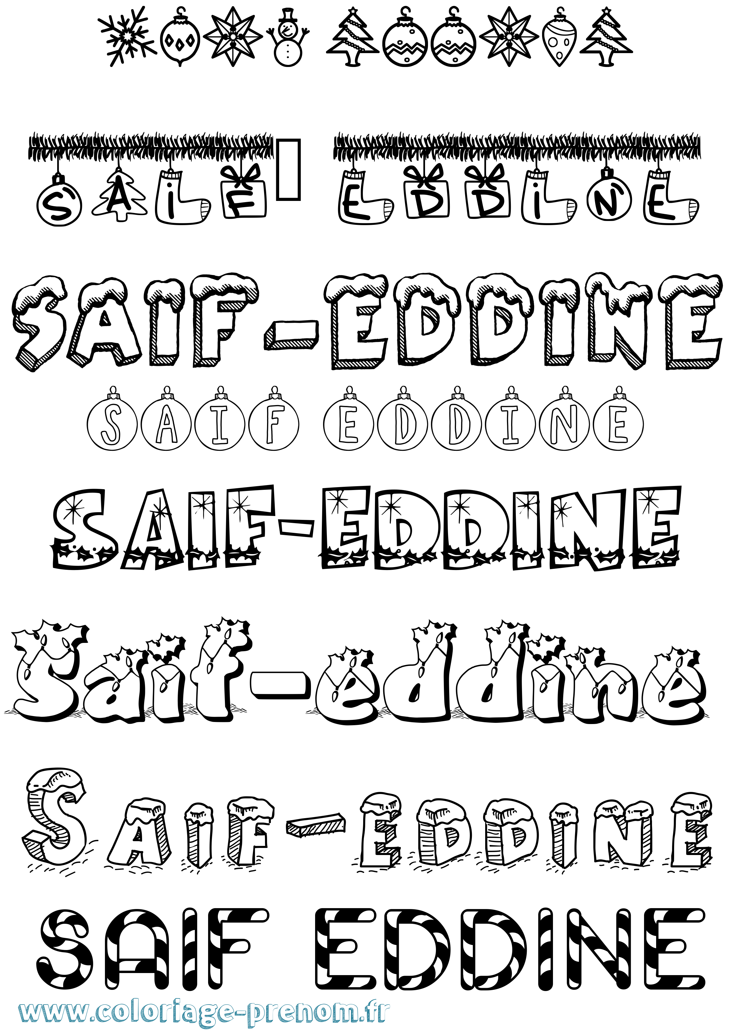 Coloriage prénom Saif-Eddine Noël