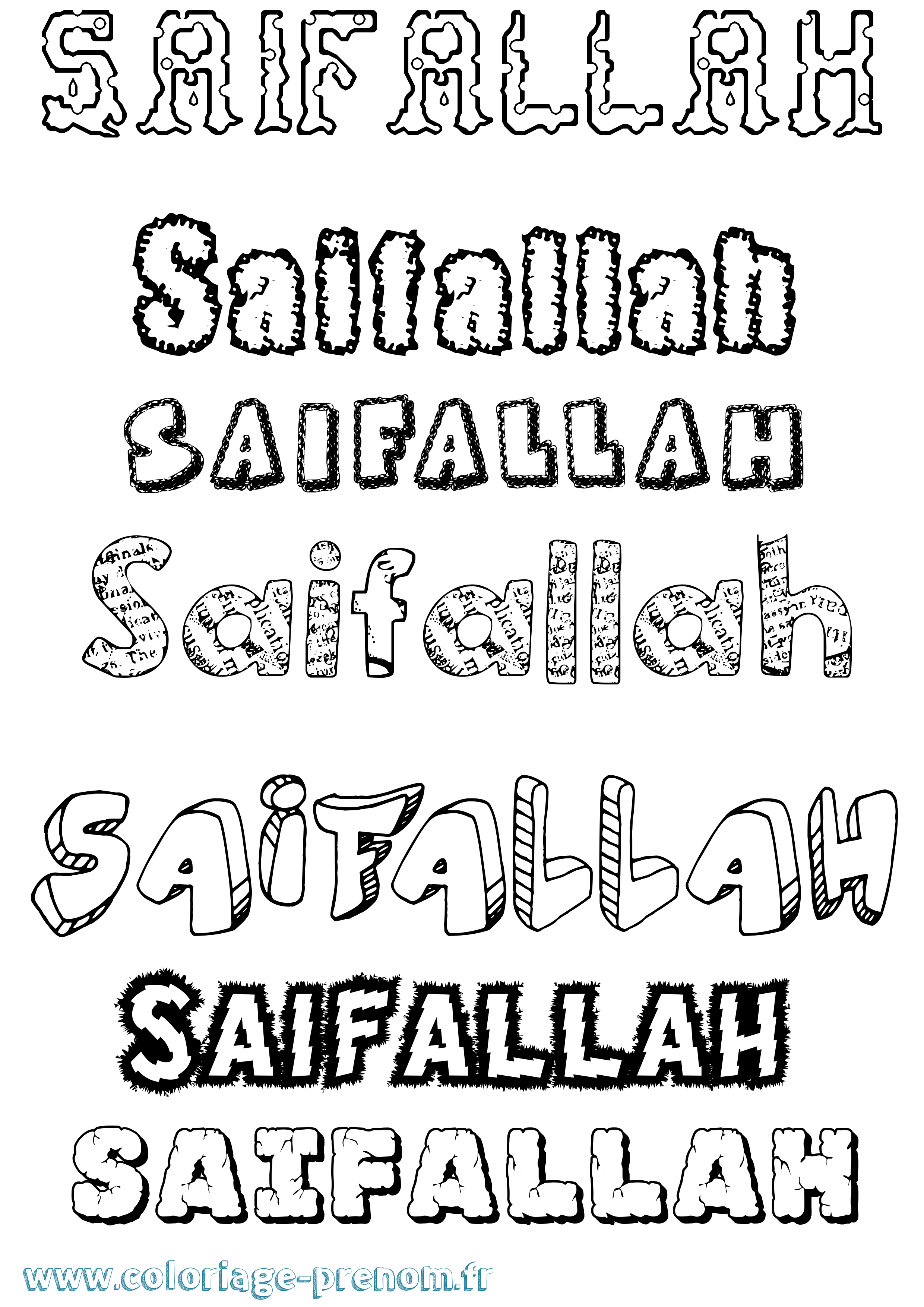 Coloriage prénom Saifallah Destructuré