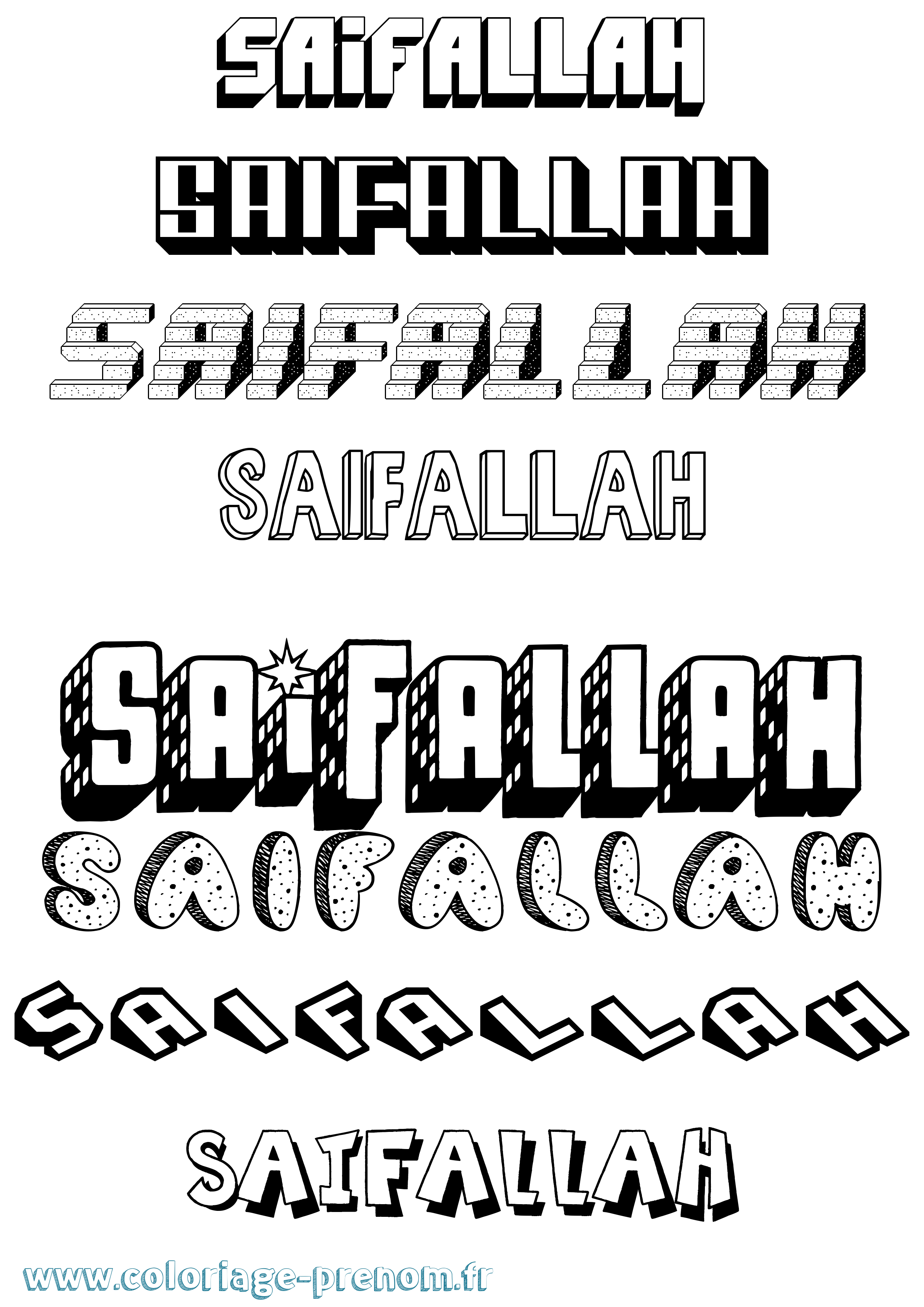 Coloriage prénom Saifallah Effet 3D
