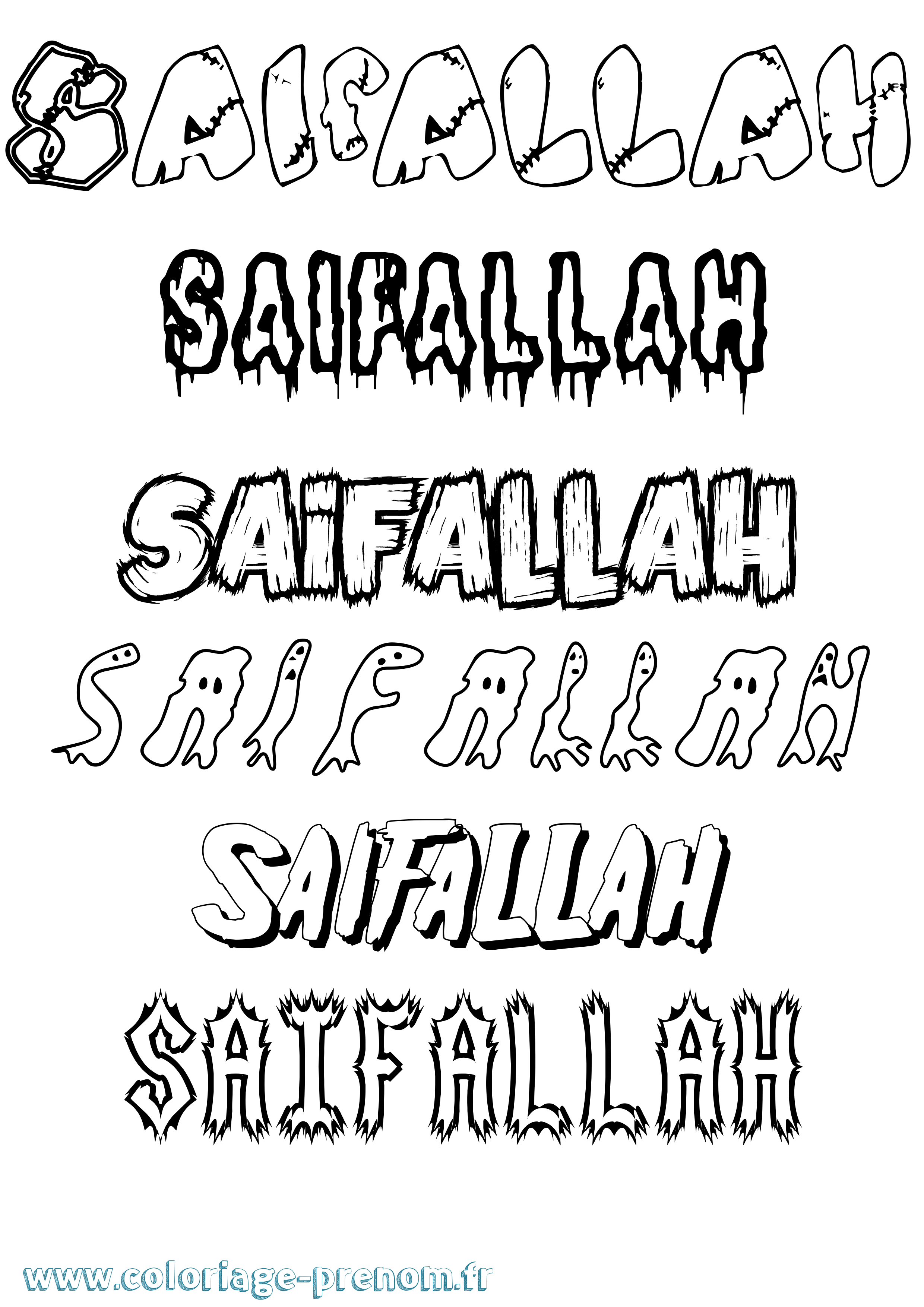 Coloriage prénom Saifallah Frisson