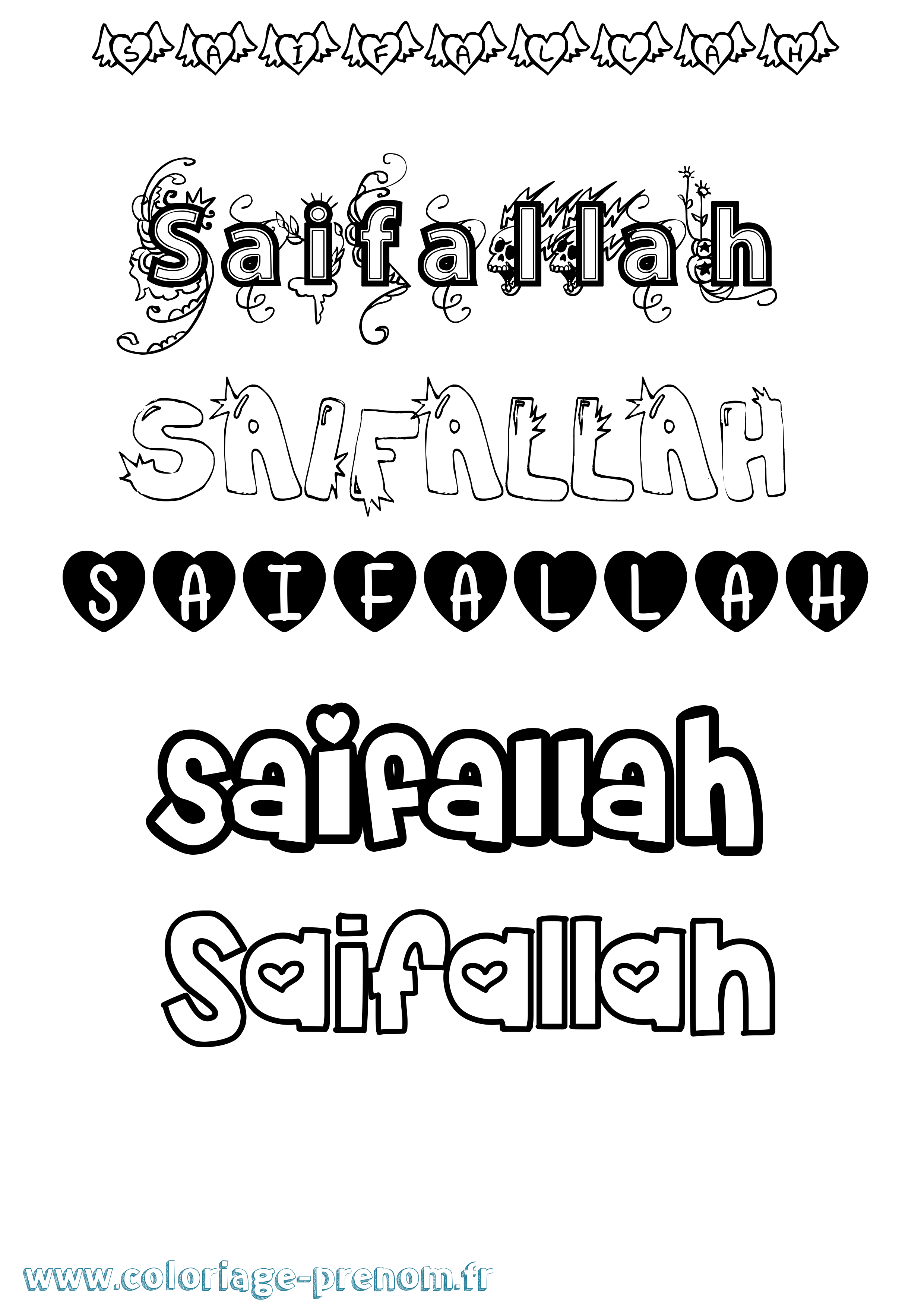 Coloriage prénom Saifallah Girly