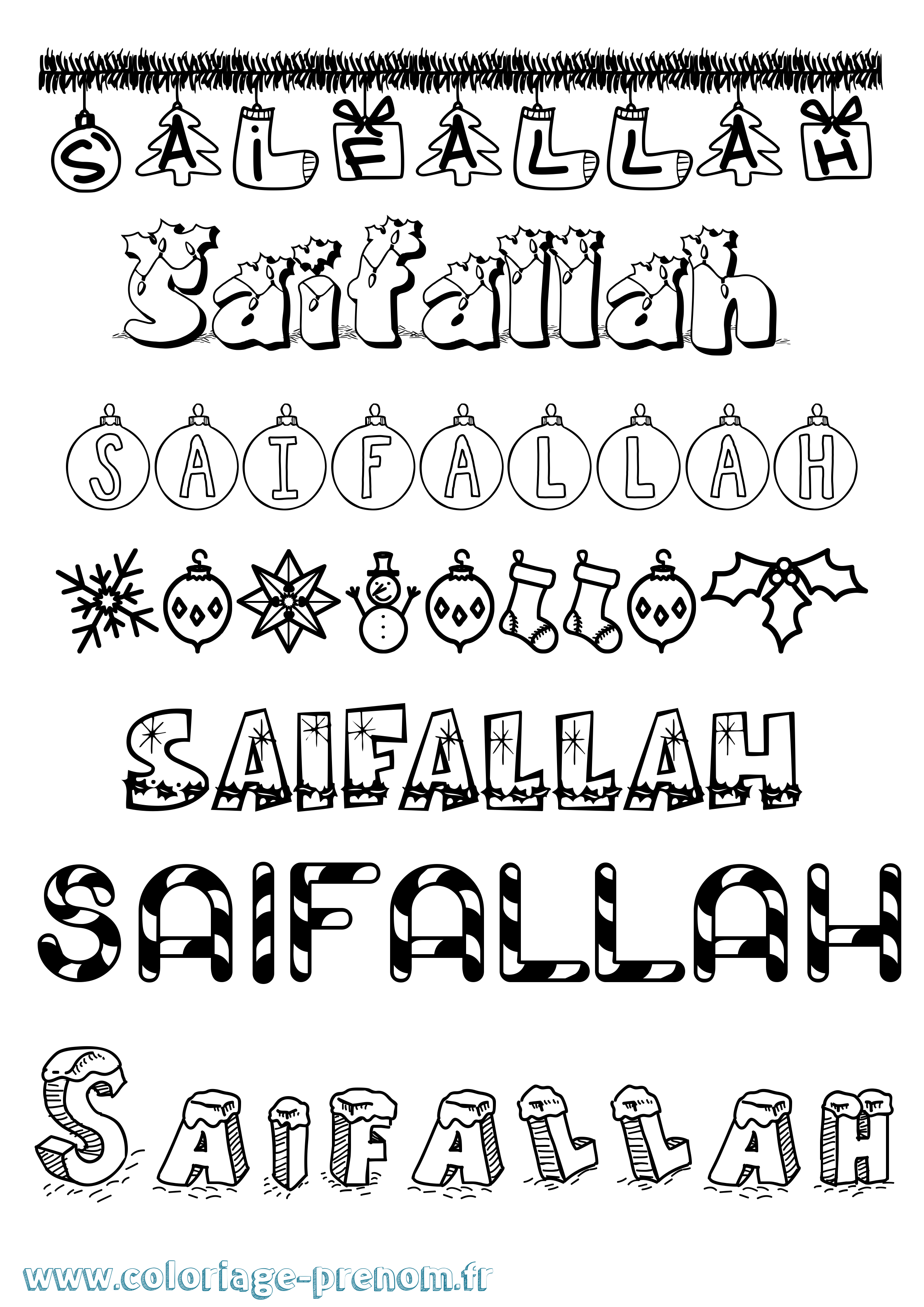 Coloriage prénom Saifallah Noël