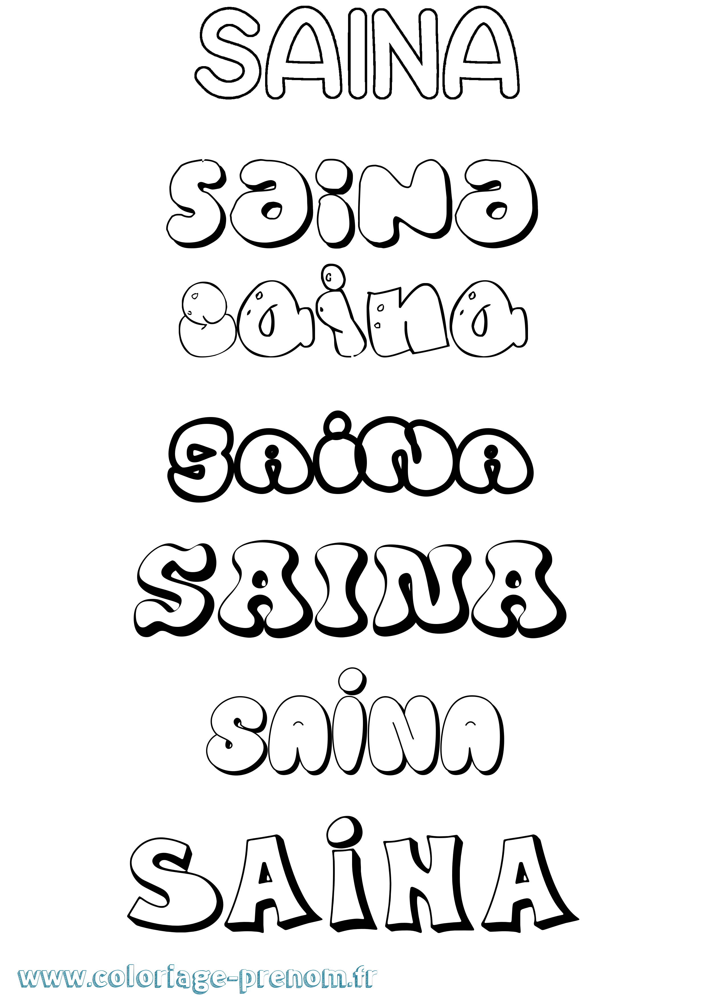 Coloriage Saina Bubble Coloriage prénom Saina Bubble