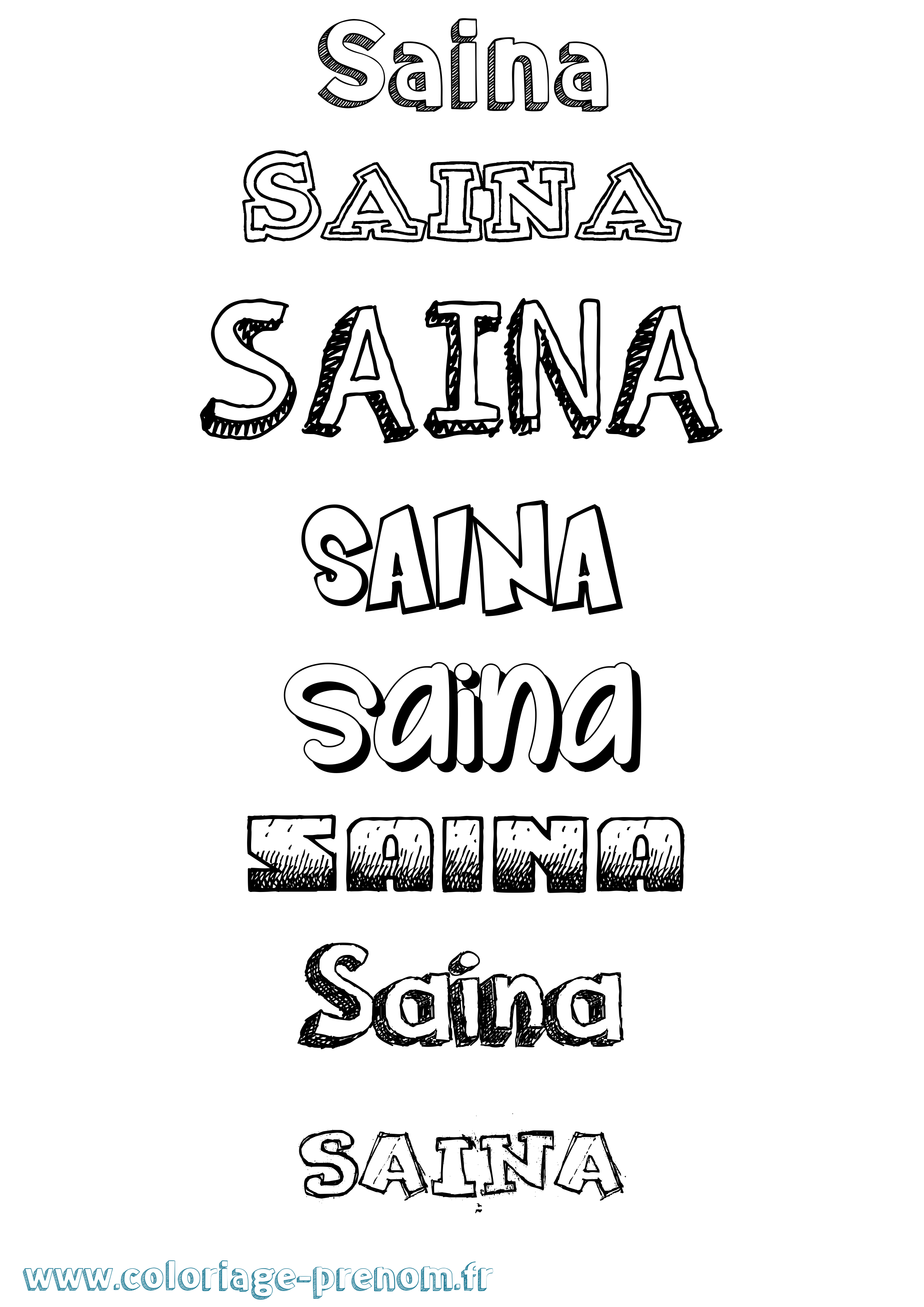 Coloriage prénom Saina Dessiné