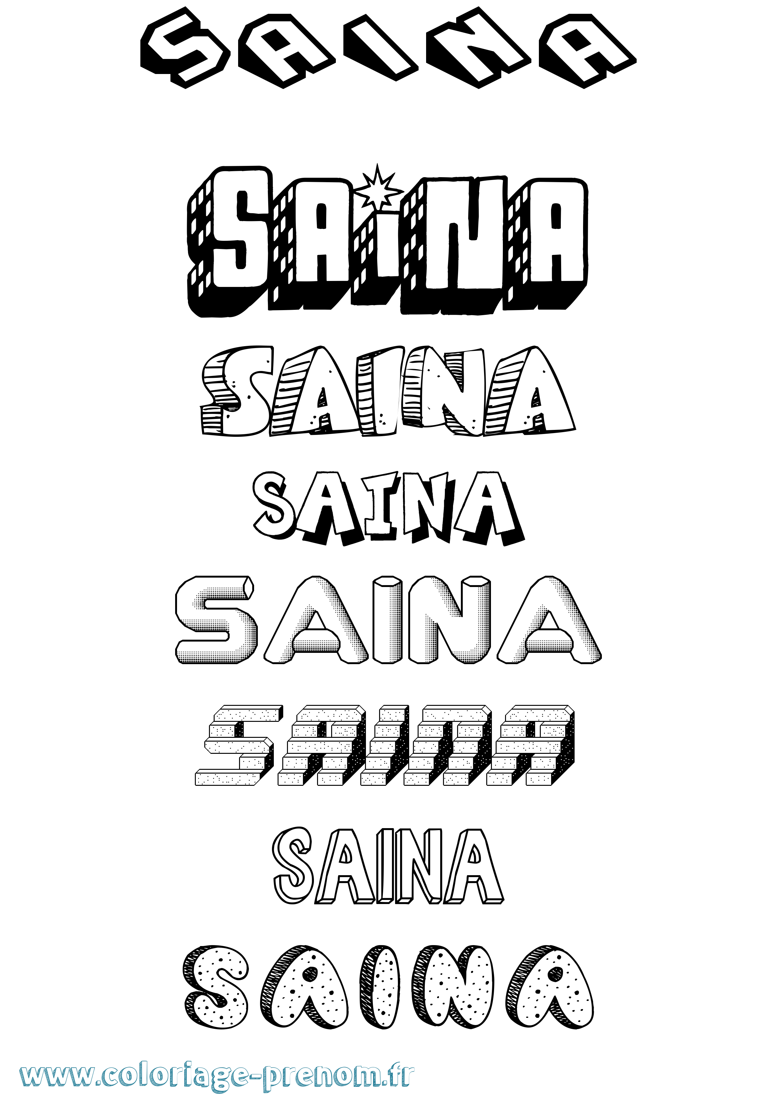 Coloriage prénom Saina Effet 3D