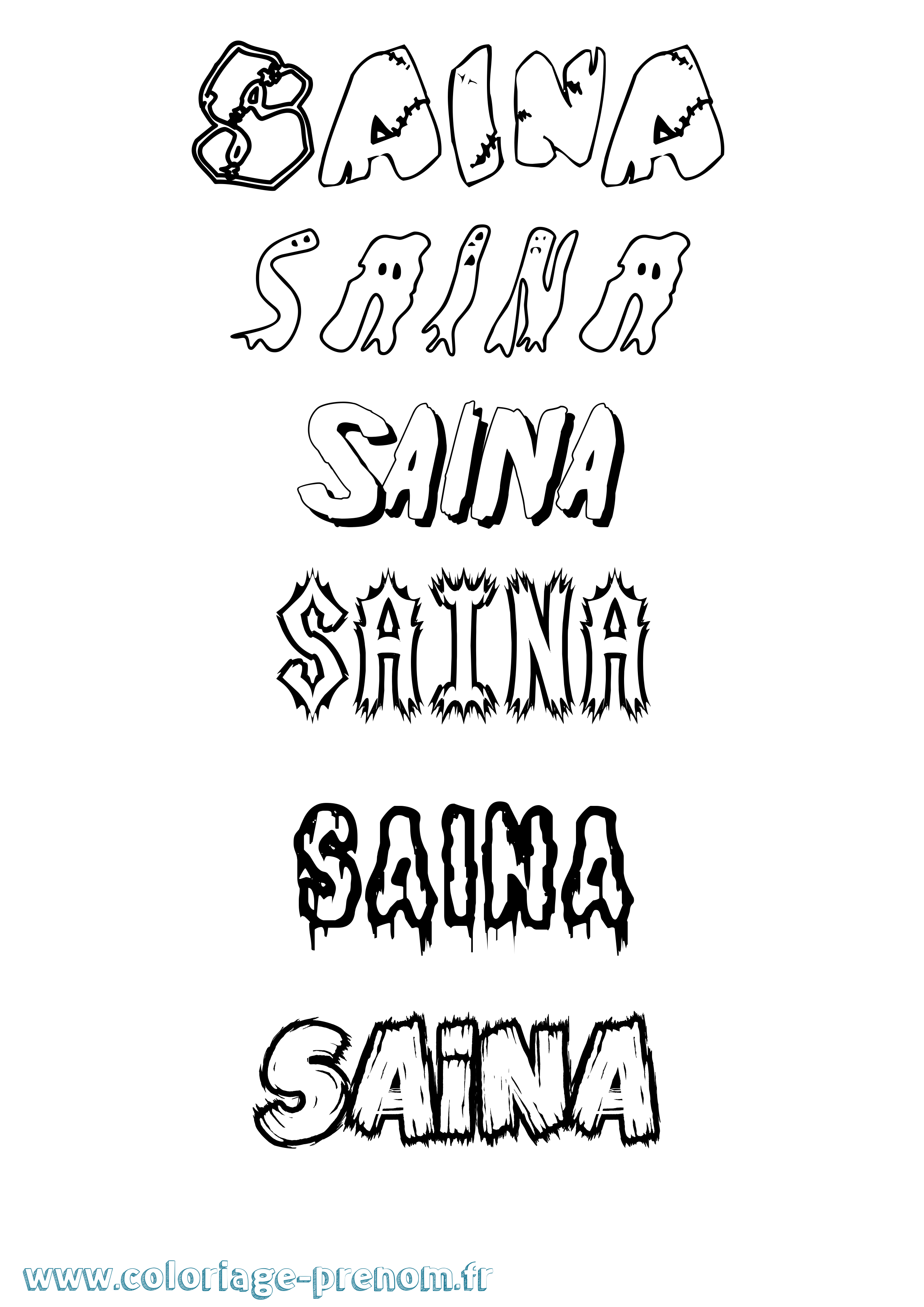 Coloriage prénom Saina Frisson
