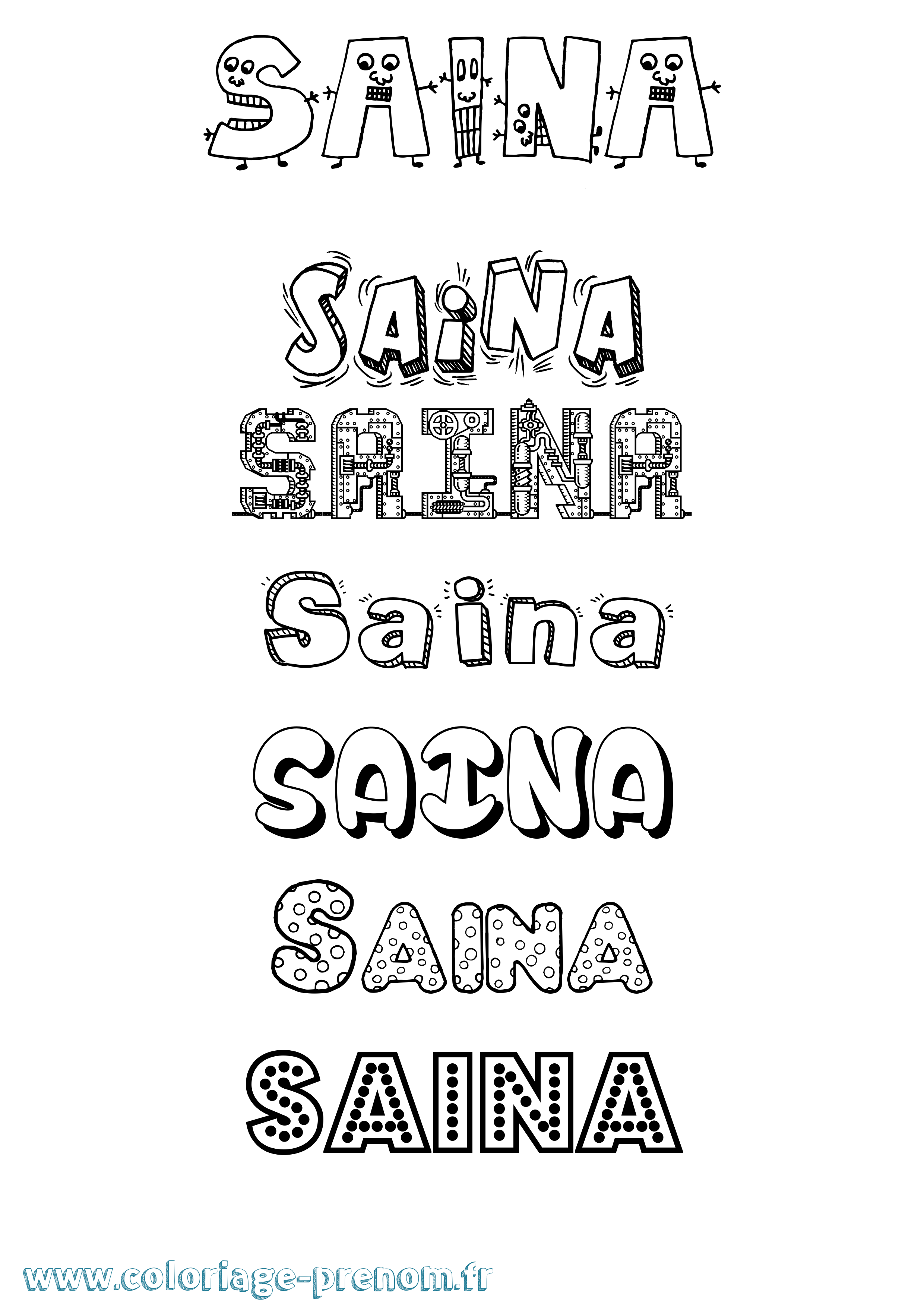 Coloriage Saina Fun Coloriage prénom Saina Fun