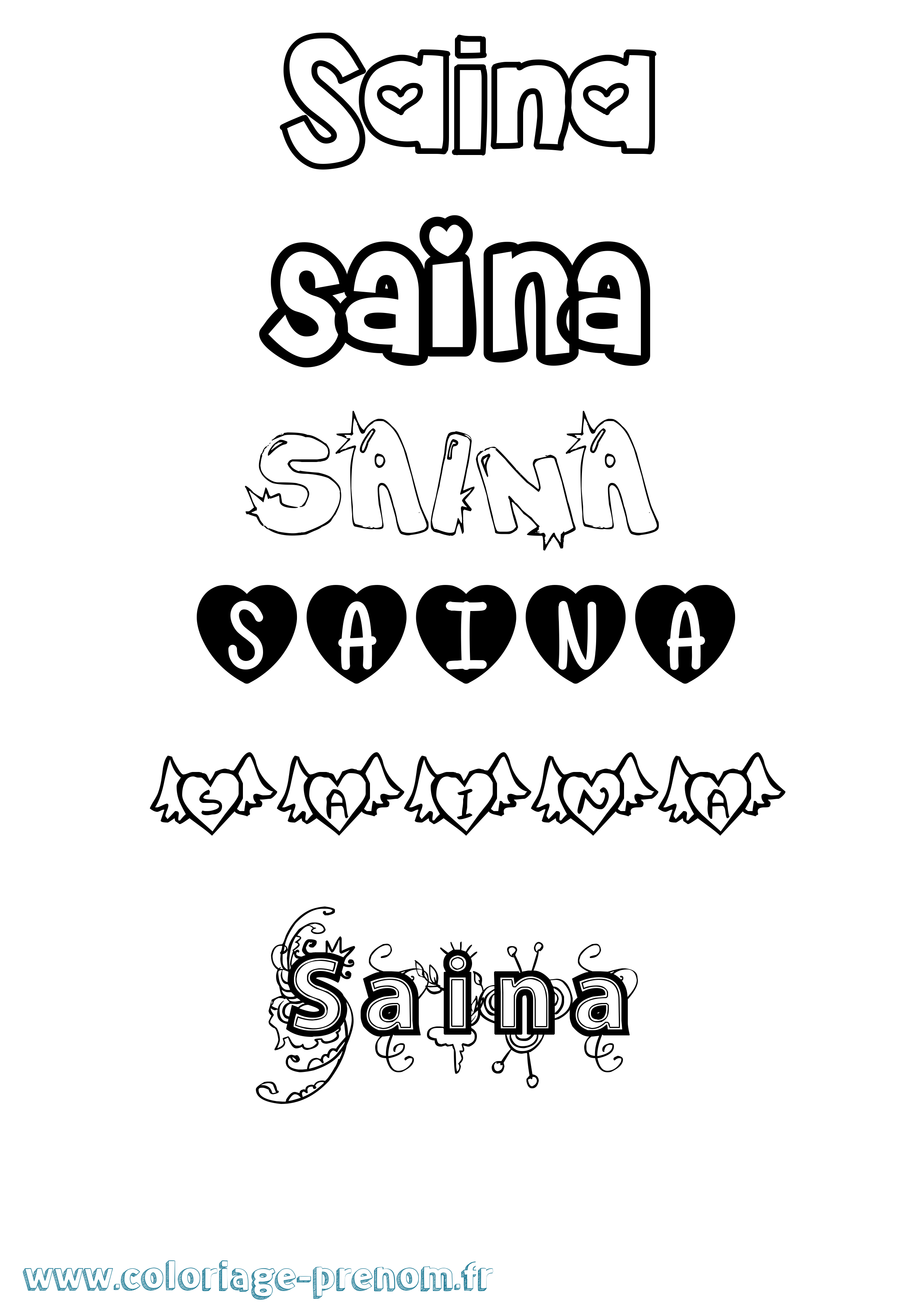 Coloriage prénom Saina Girly