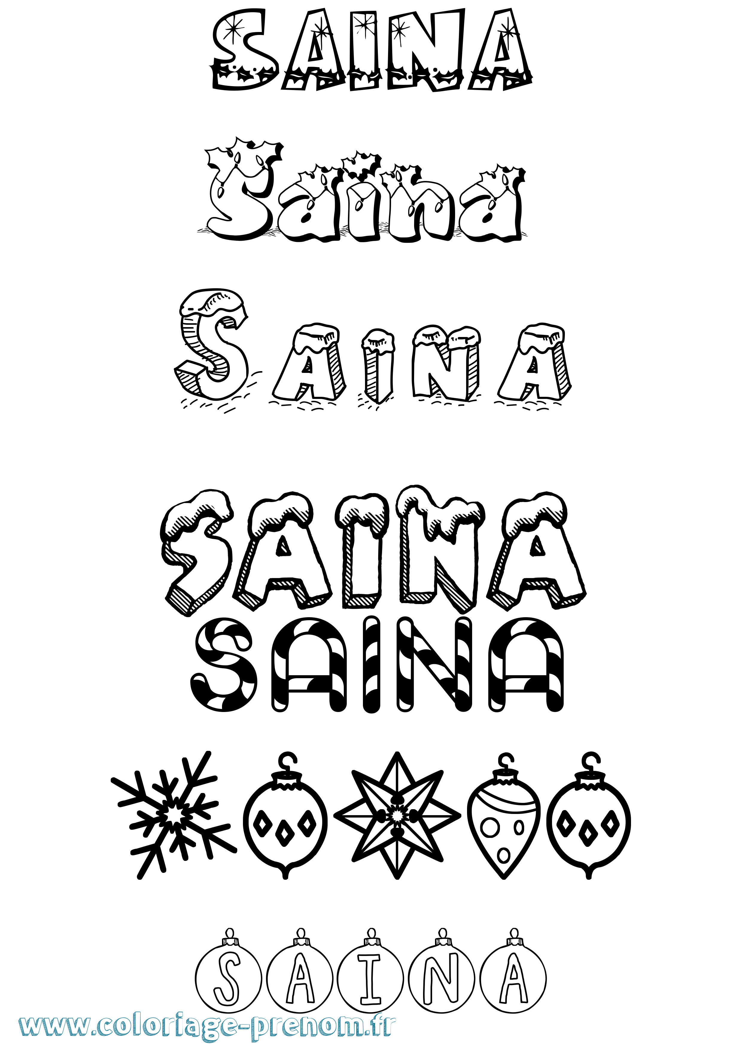 Coloriage prénom Saina Noël