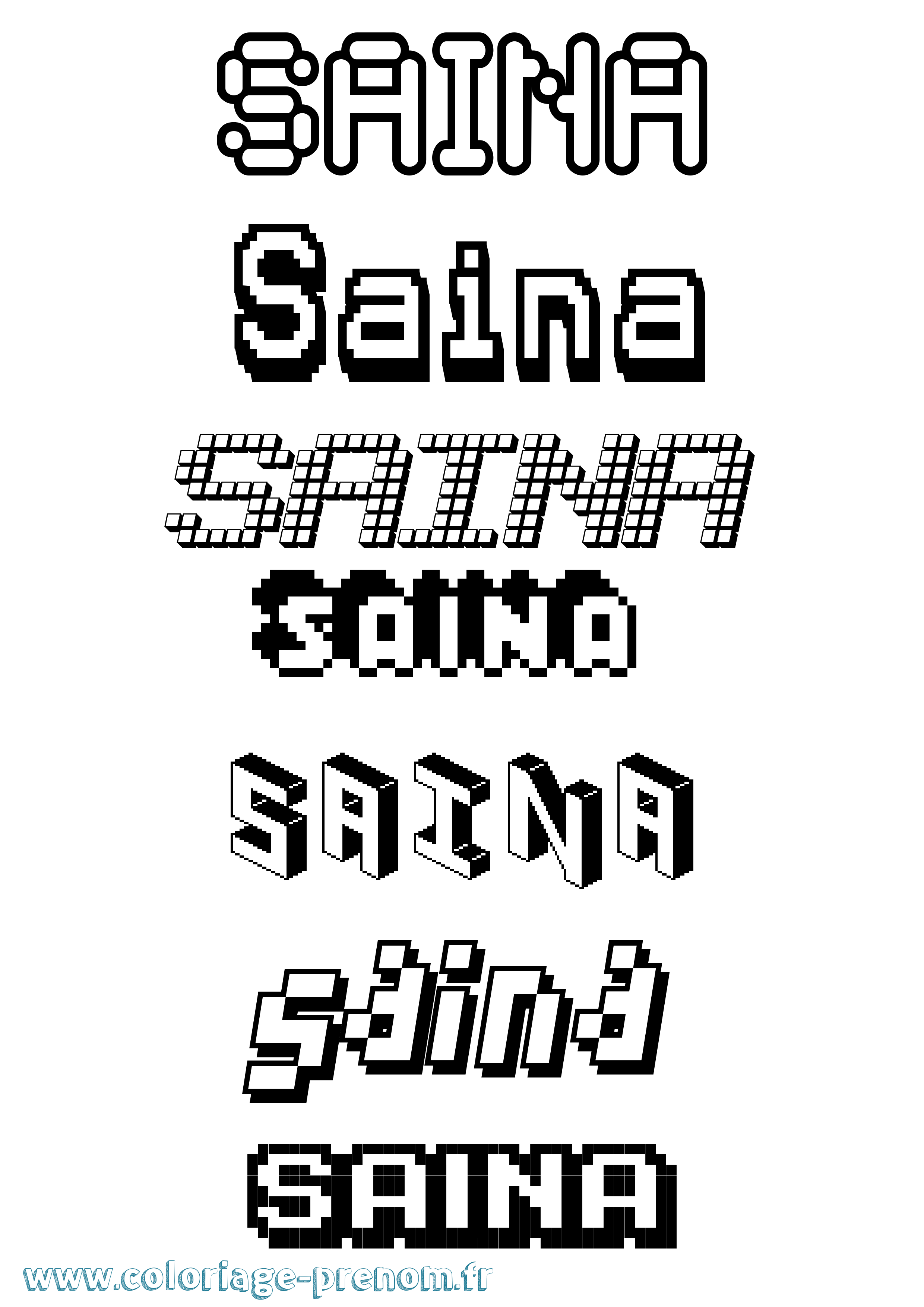 Coloriage prénom Saina Pixel