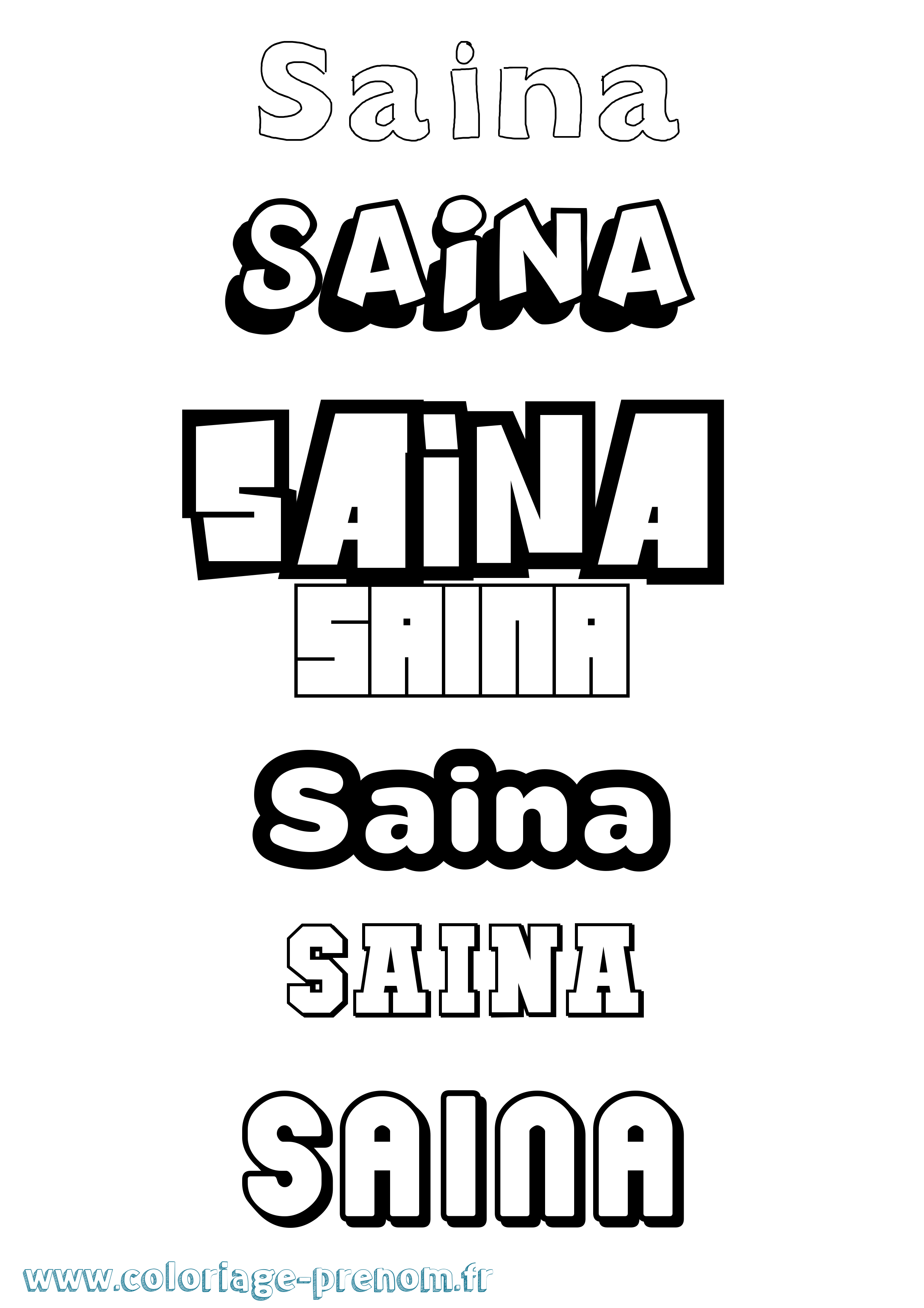 Coloriage prénom Saina Simple