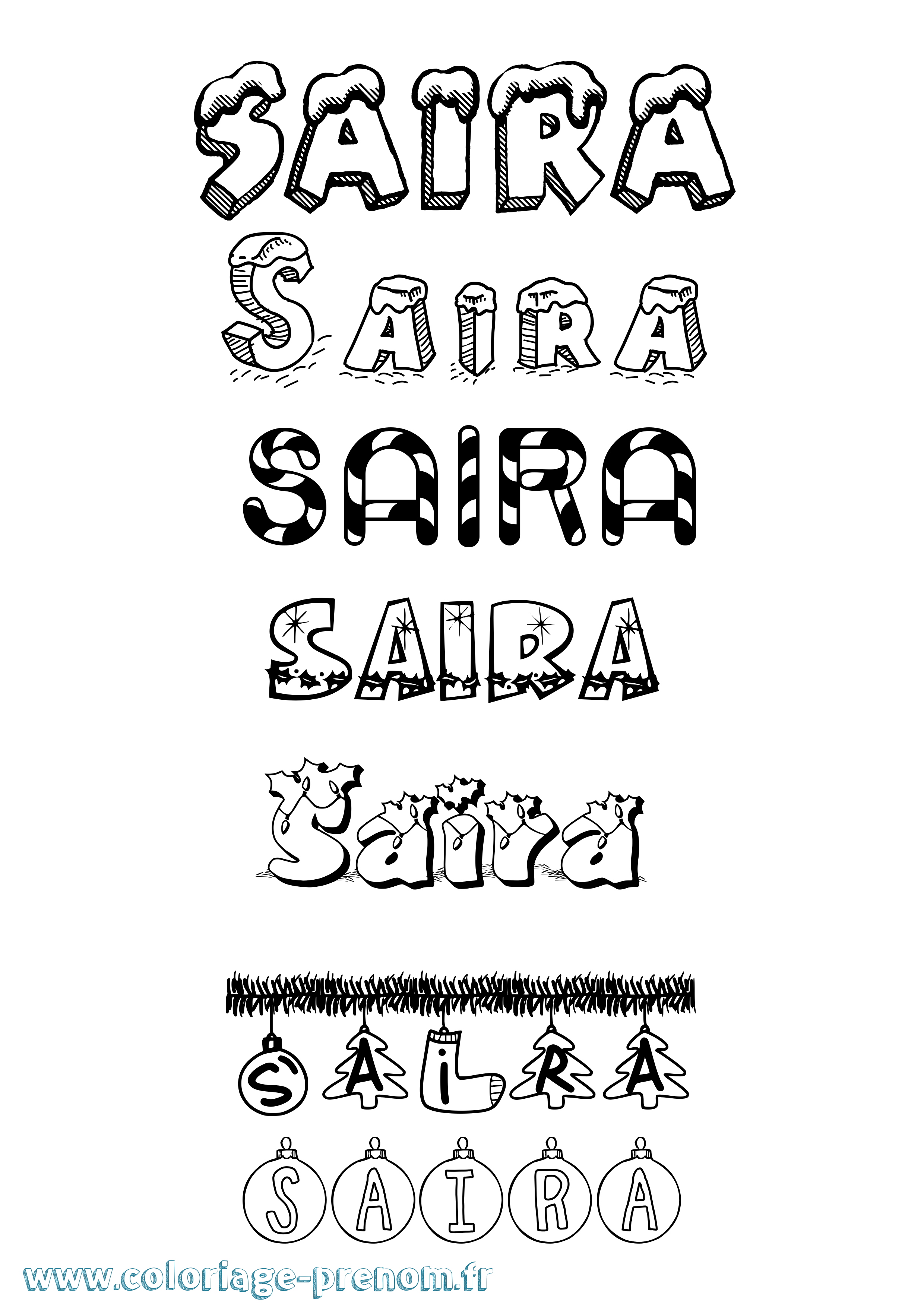 Coloriage prénom Saira Noël