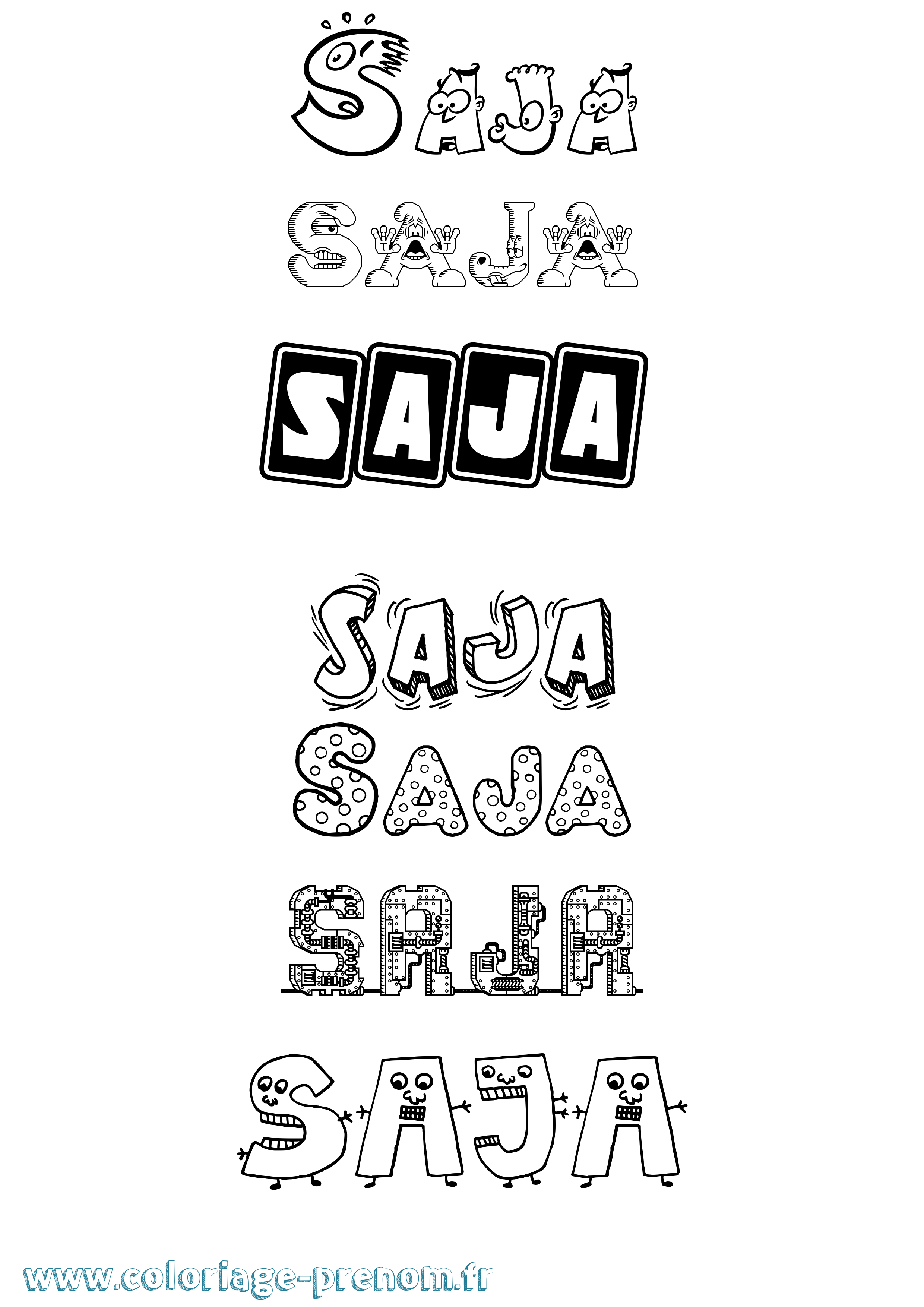 Coloriage prénom Saja Fun