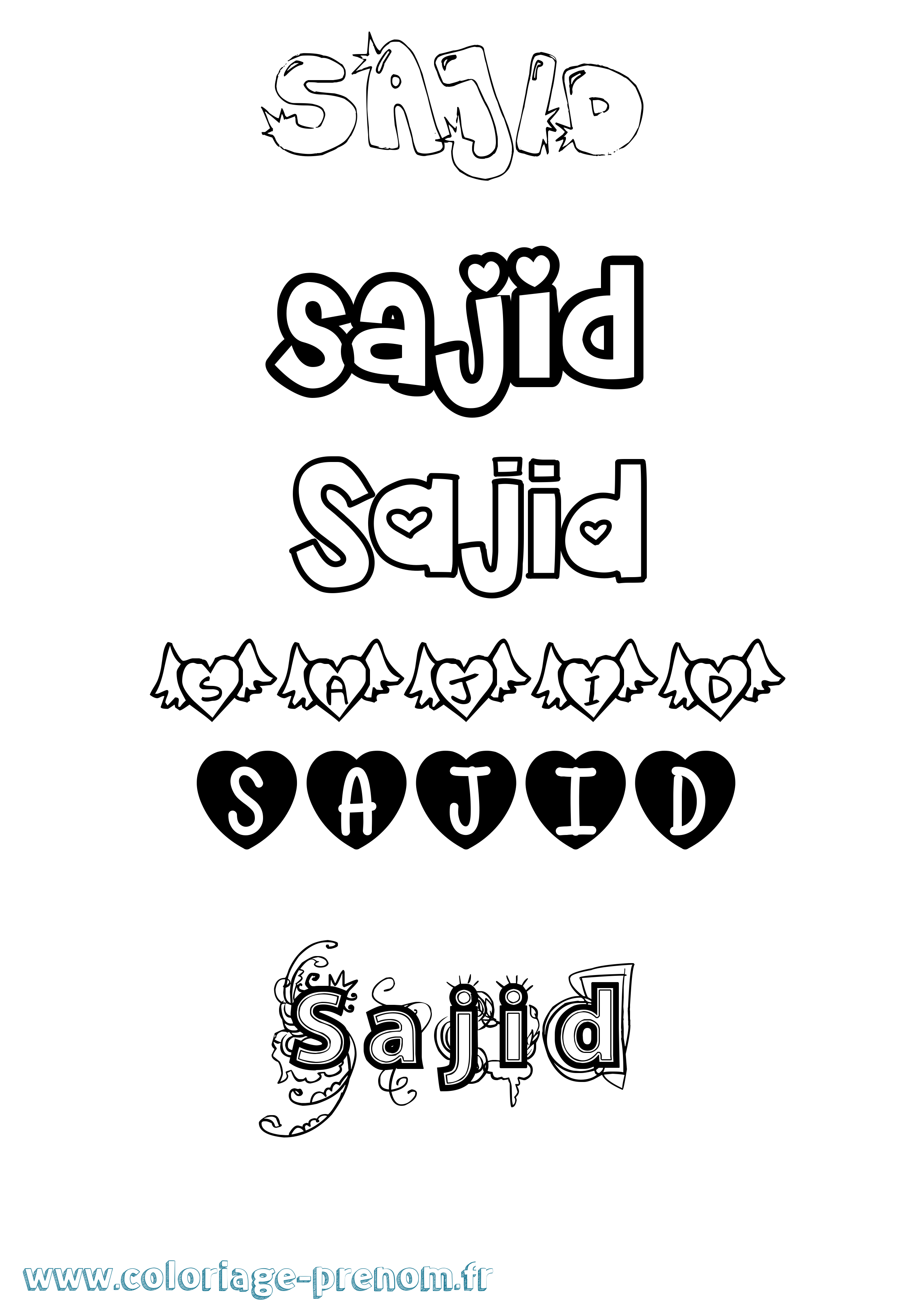 Coloriage prénom Sajid Girly