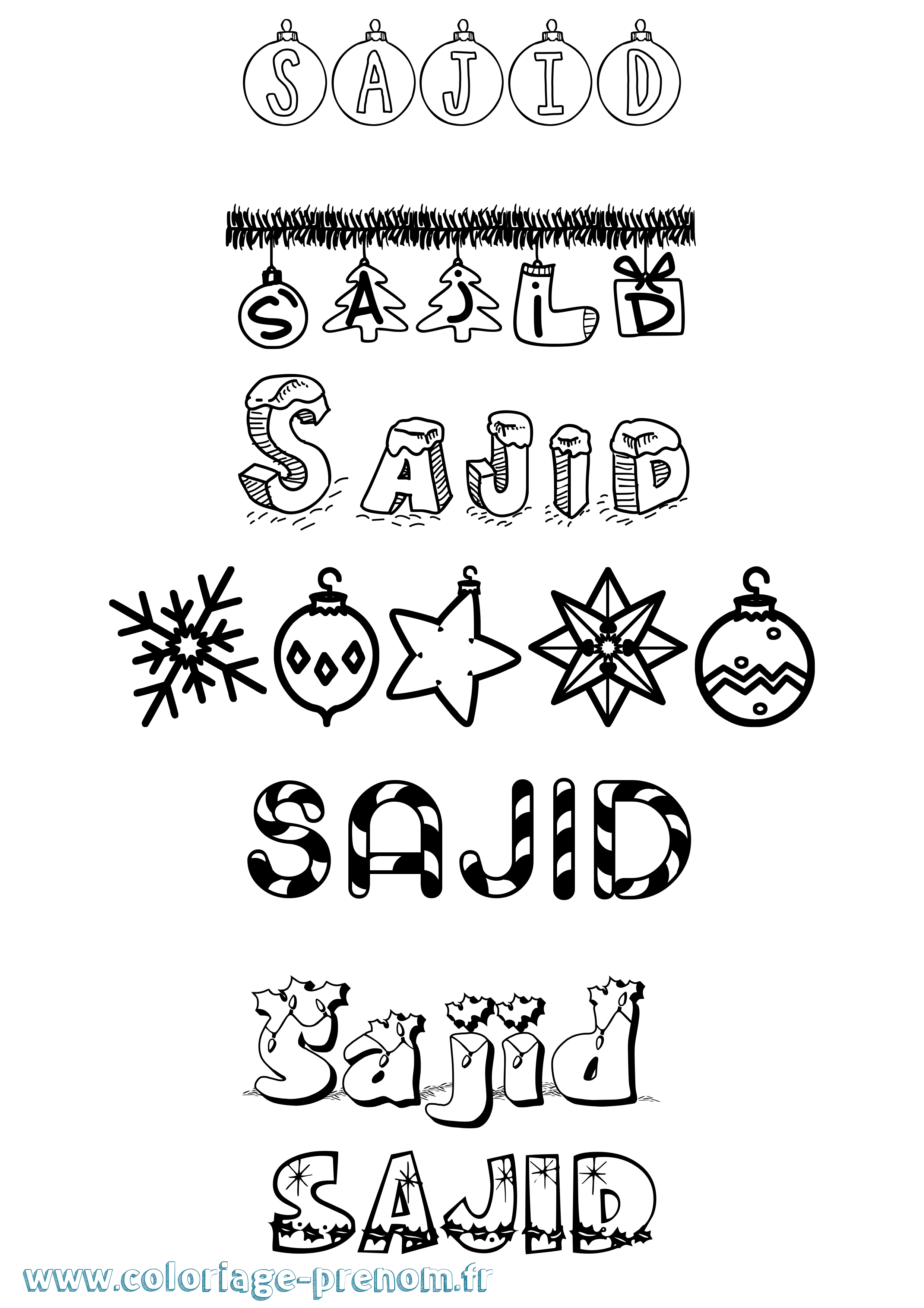 Coloriage prénom Sajid Noël