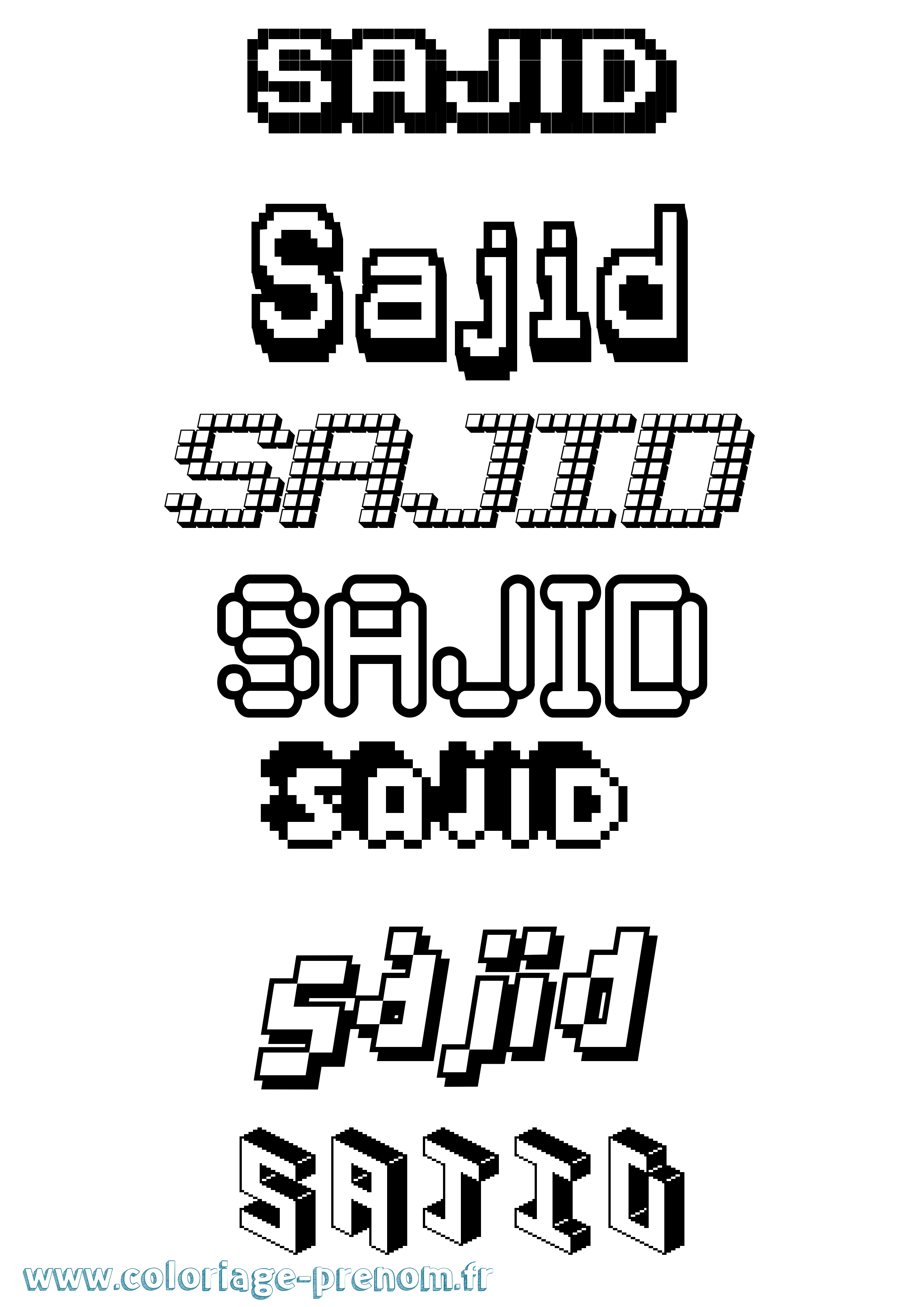 Coloriage prénom Sajid Pixel