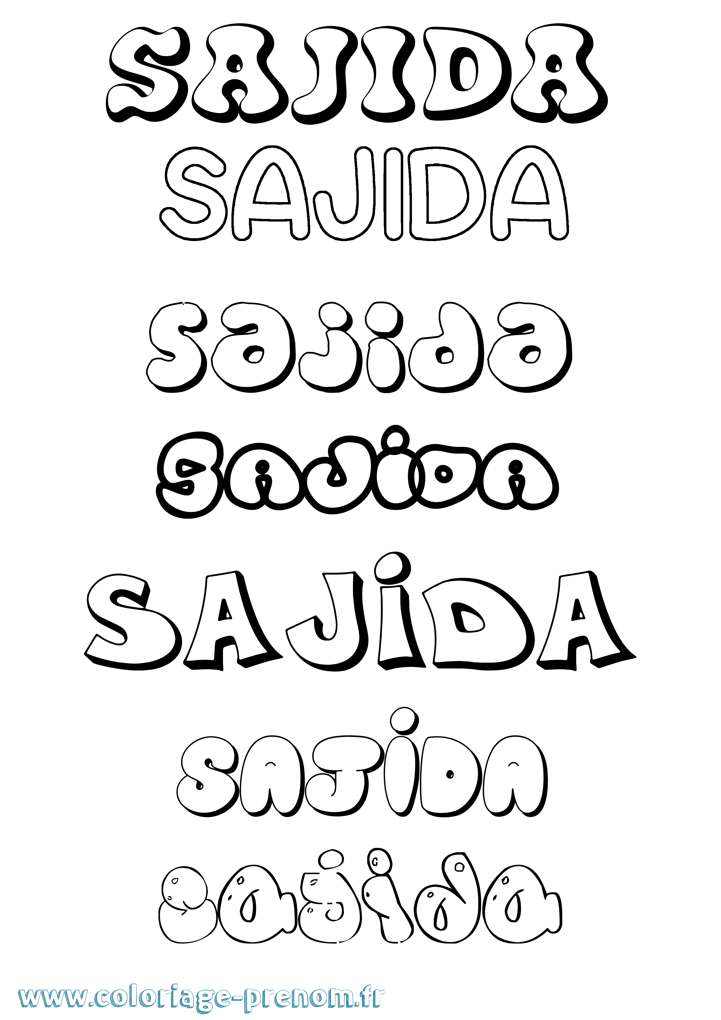 Coloriage prénom Sajida Bubble