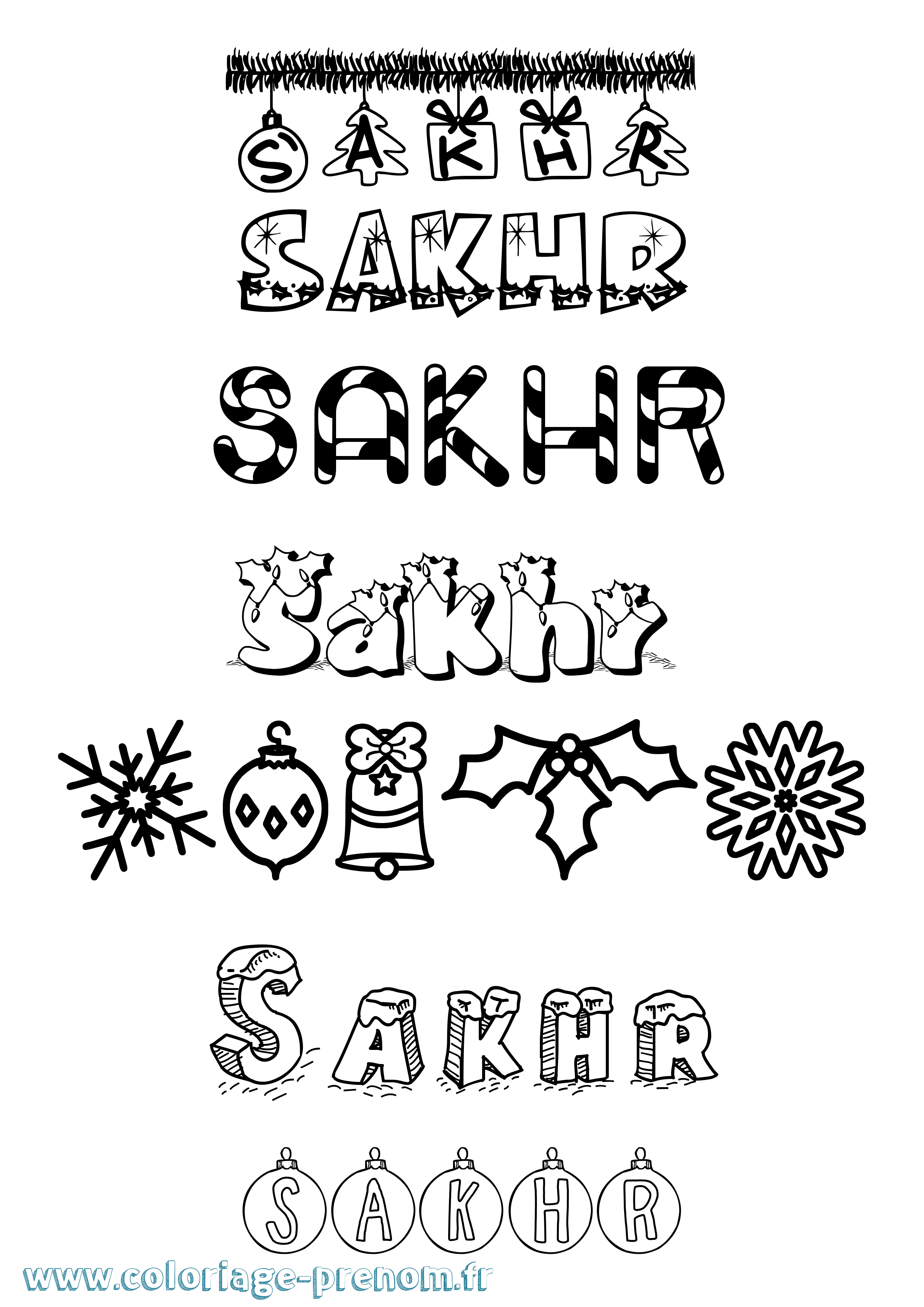 Coloriage prénom Sakhr Noël