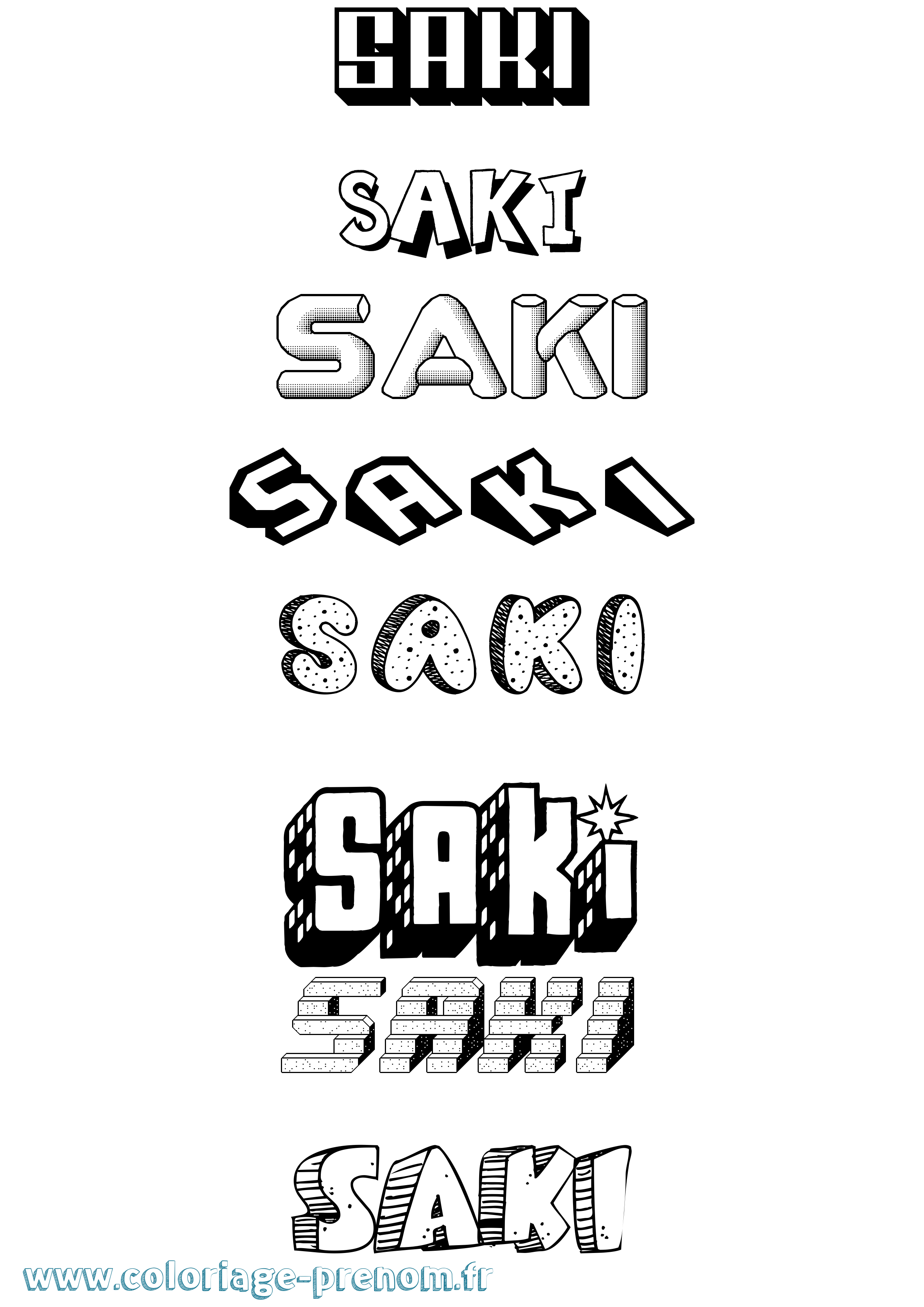 Coloriage Saki Effet 3D Coloriage prénom Saki Effet 3D