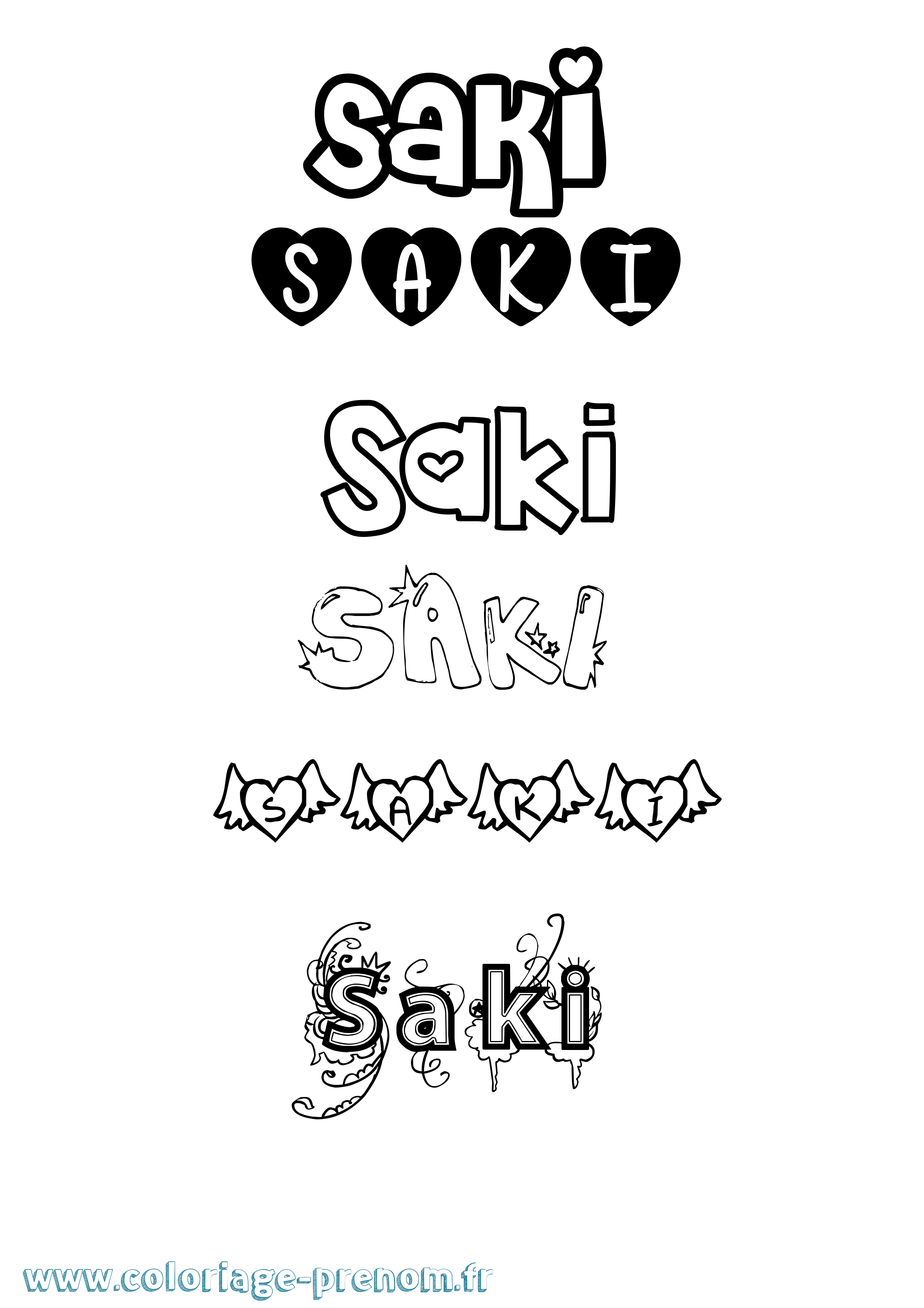 Coloriage prénom Saki Girly