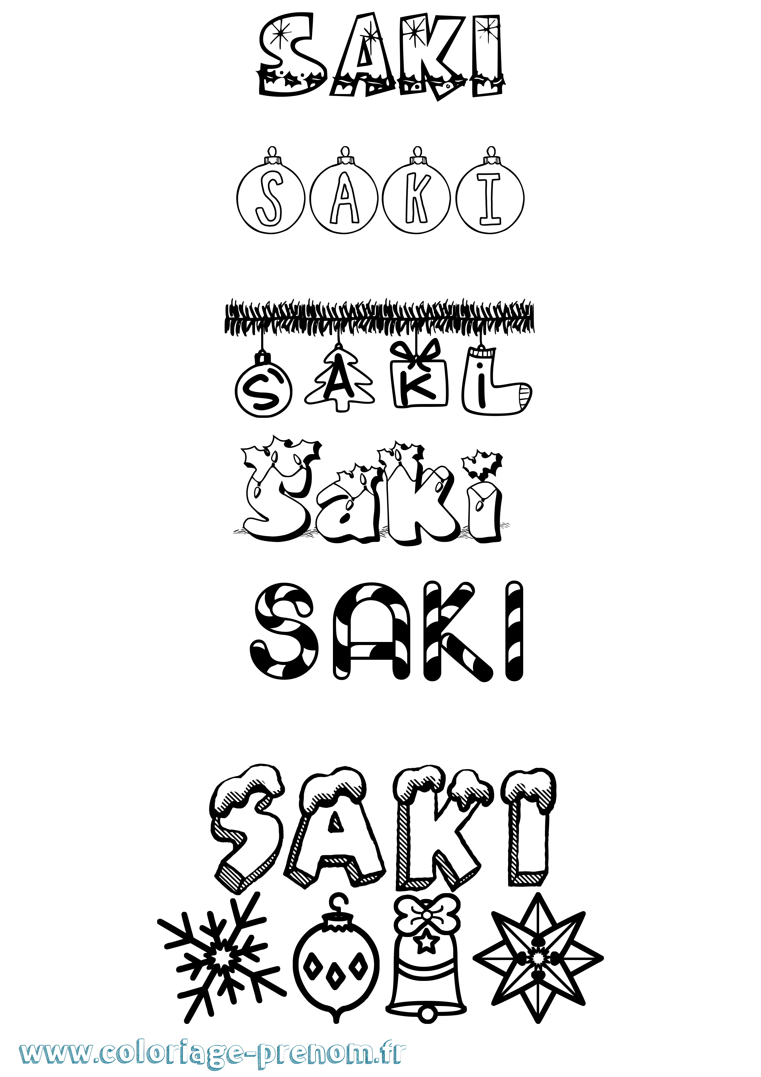 Coloriage Saki Noël Coloriage prénom Saki Noël
