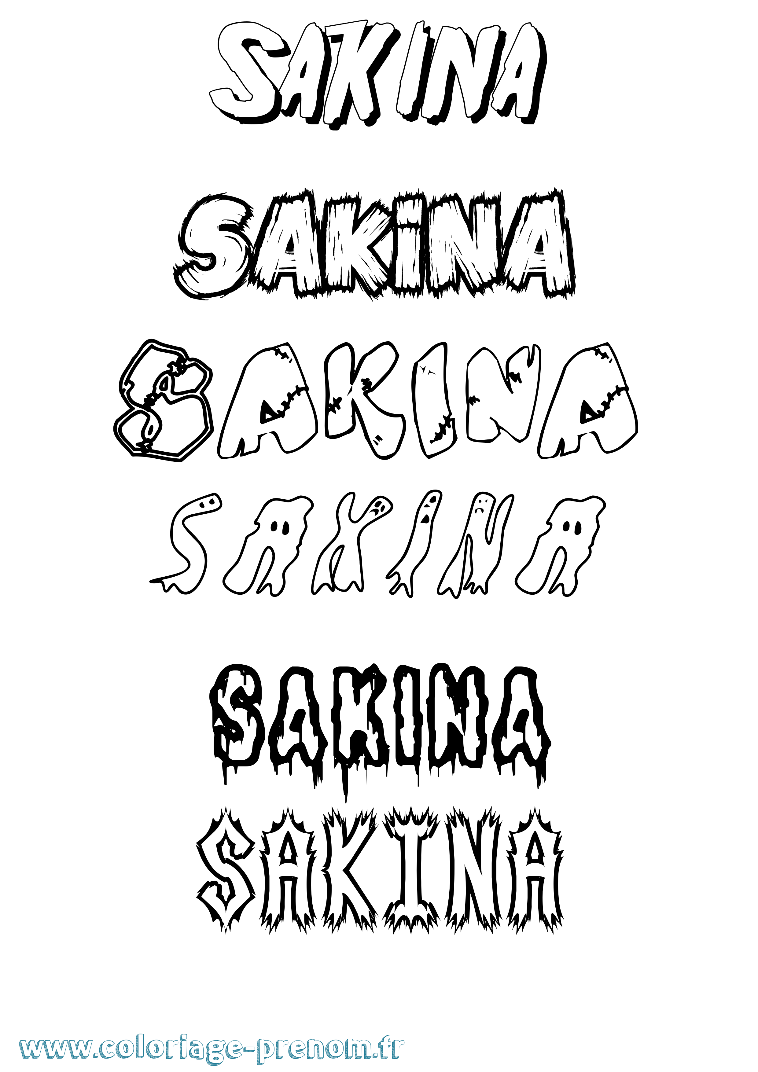 Coloriage prénom Sakina Frisson