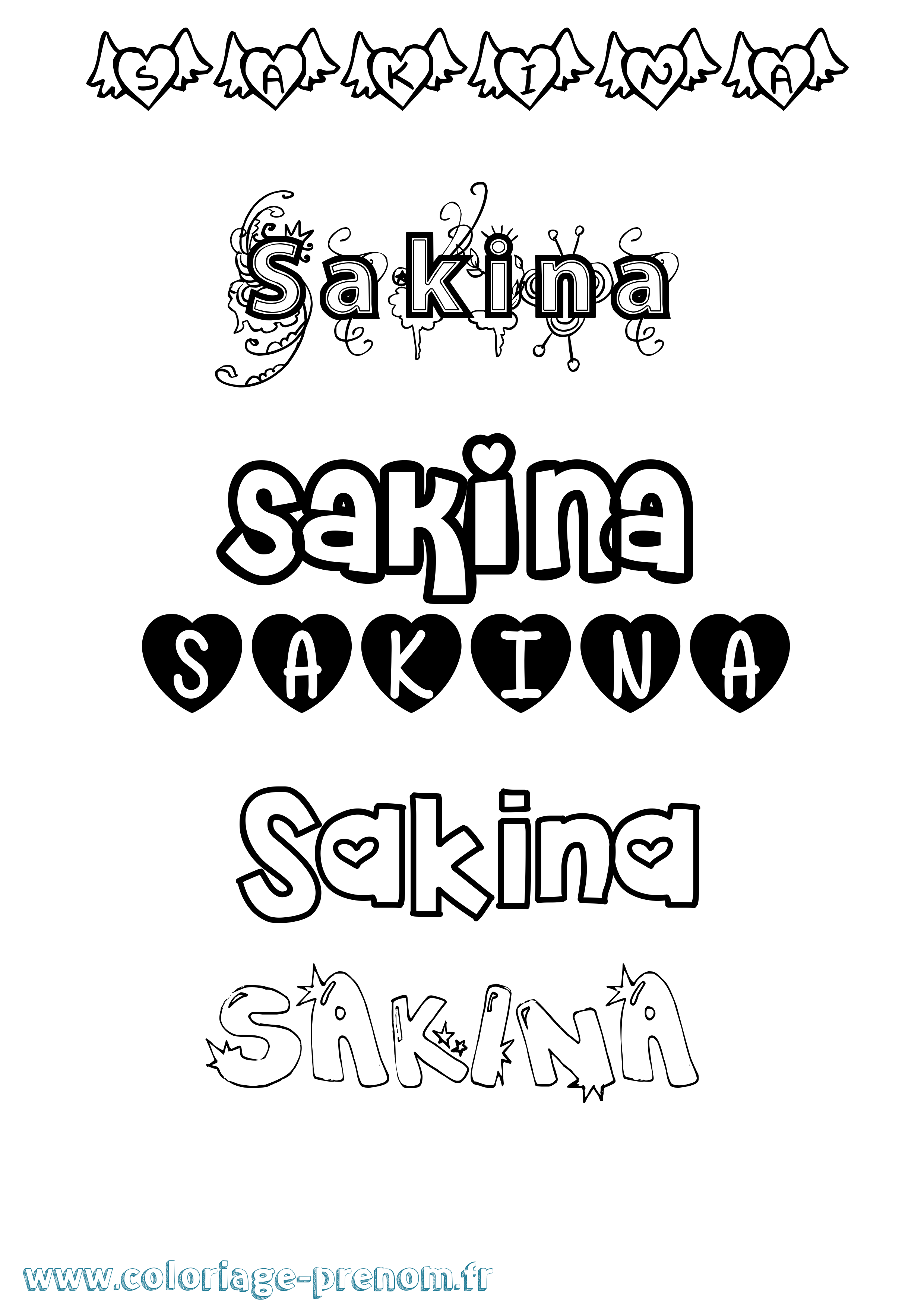 Coloriage prénom Sakina Girly