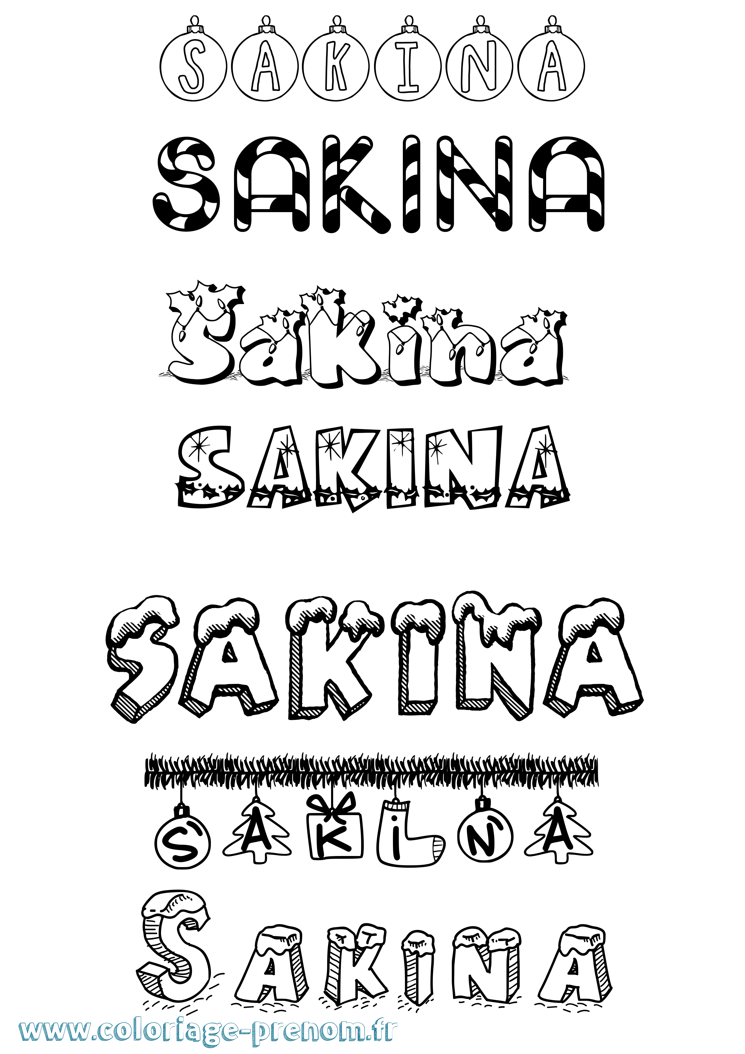 Coloriage prénom Sakina Noël