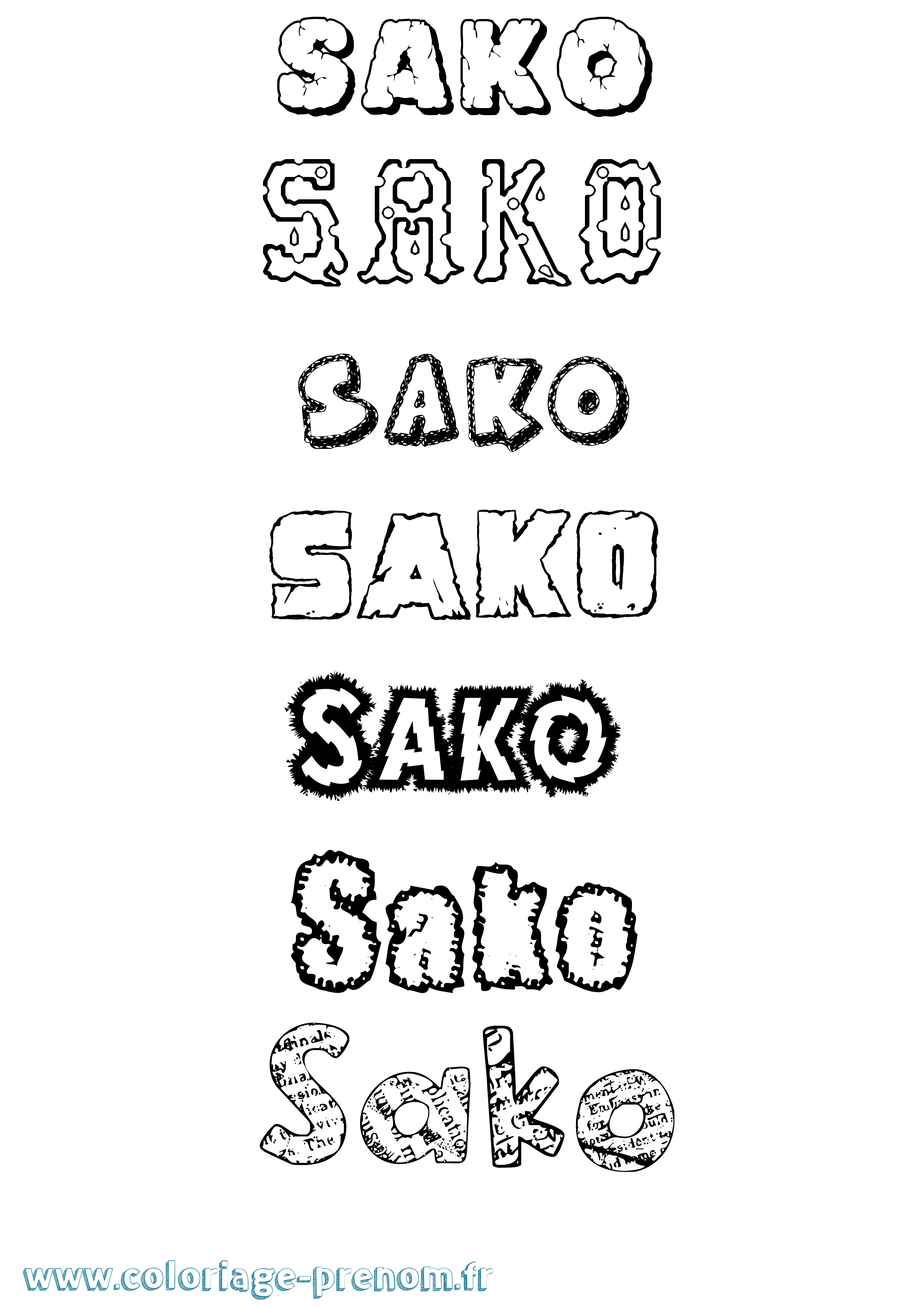 Coloriage prénom Sako Destructuré