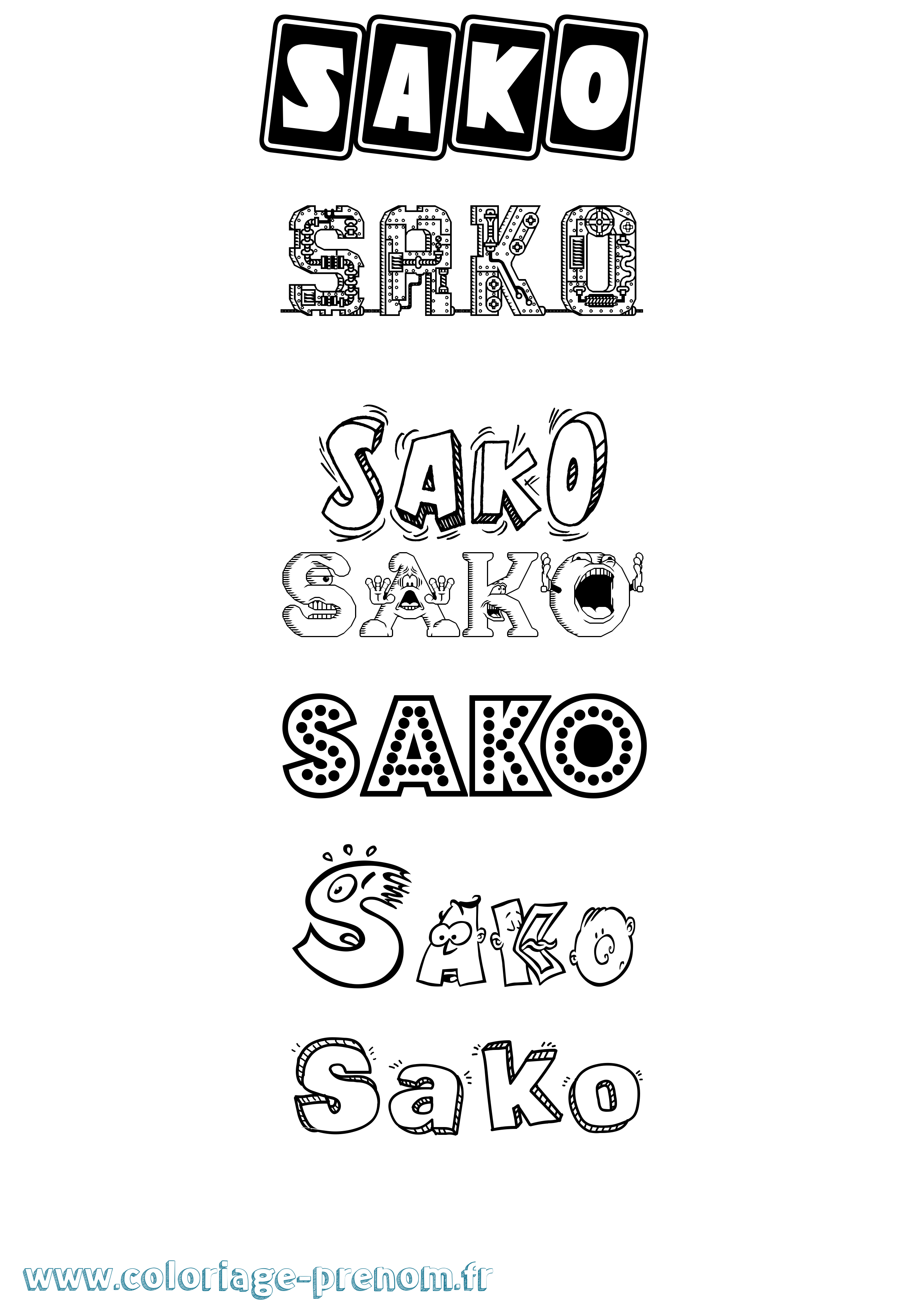 Coloriage prénom Sako Fun