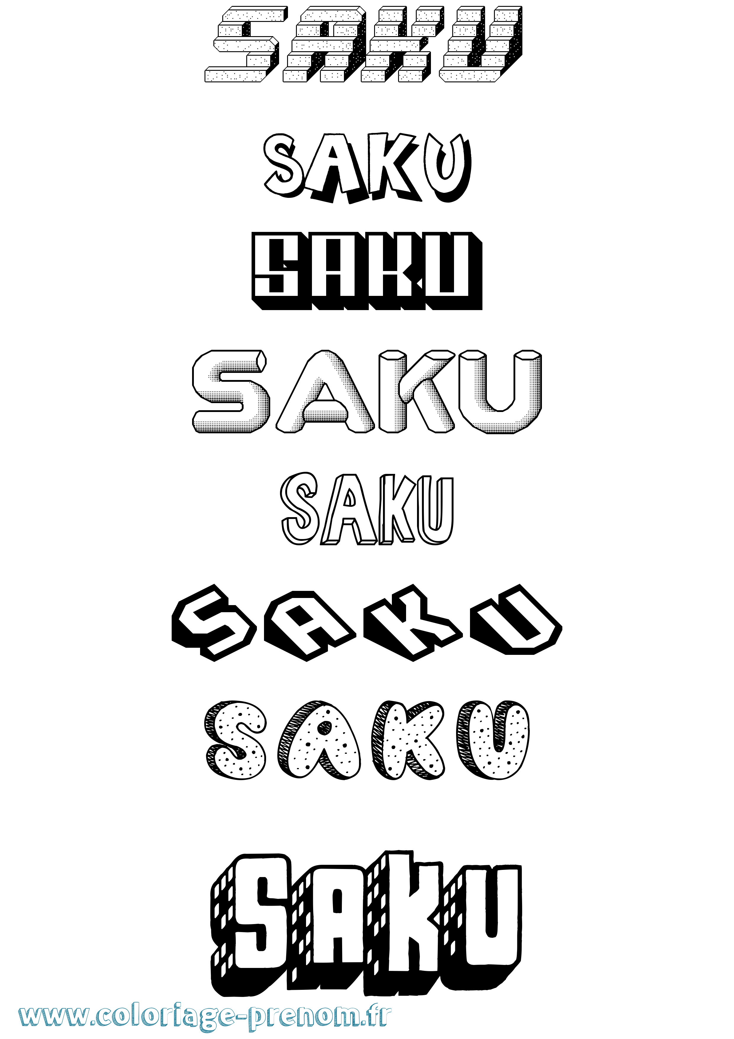 Coloriage Saku Effet 3D Coloriage prénom Saku Effet 3D