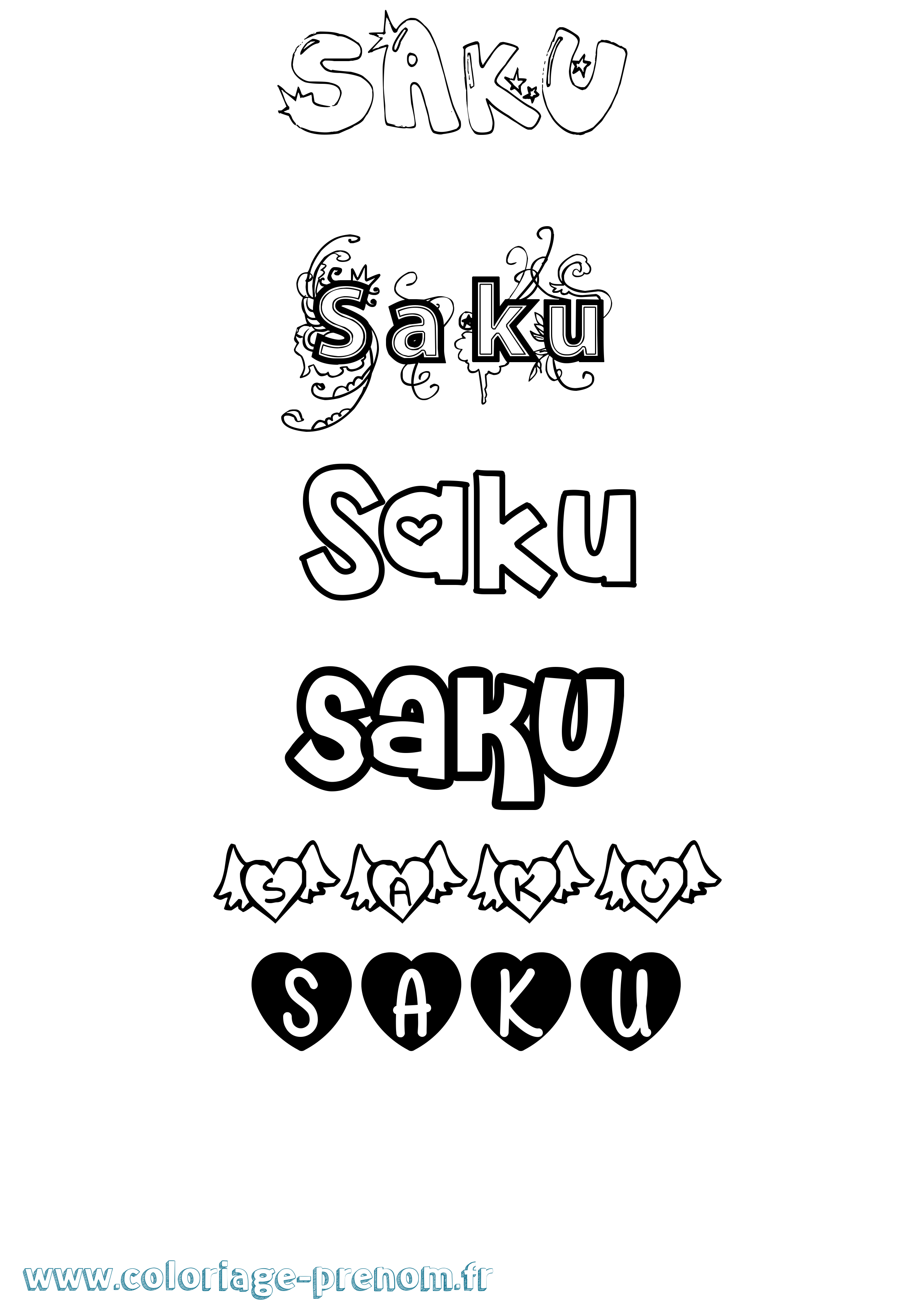 Coloriage Saku Girly Coloriage prénom Saku Girly