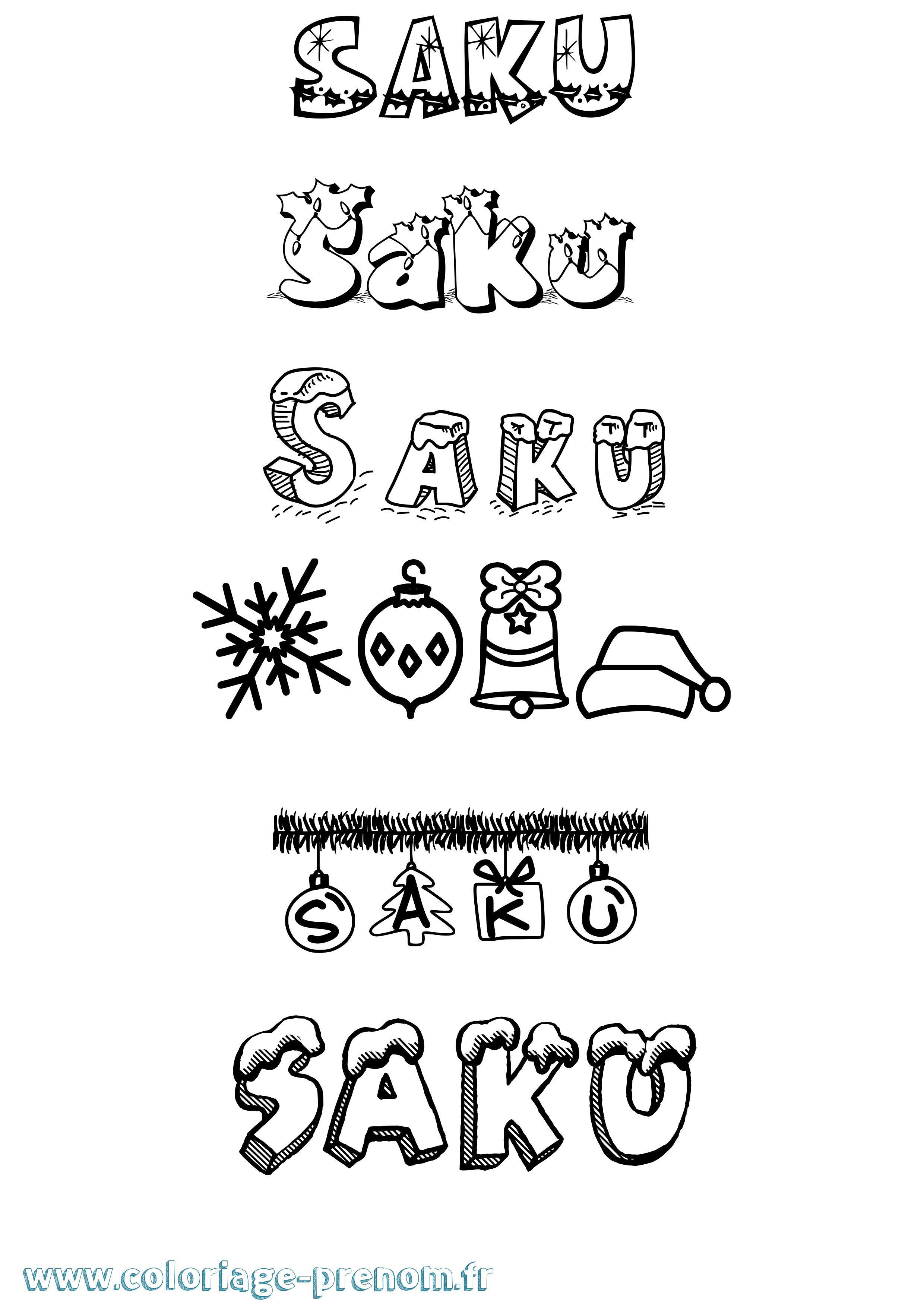 Coloriage prénom Saku Noël