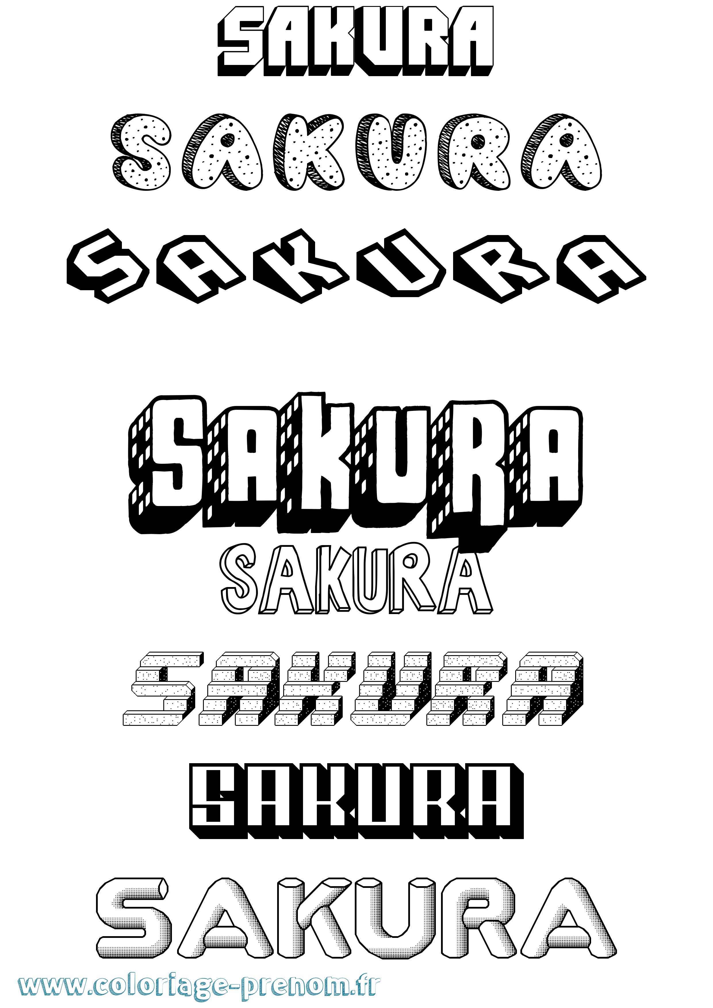 Coloriage Sakura Effet 3D Coloriage prénom Sakura Effet 3D