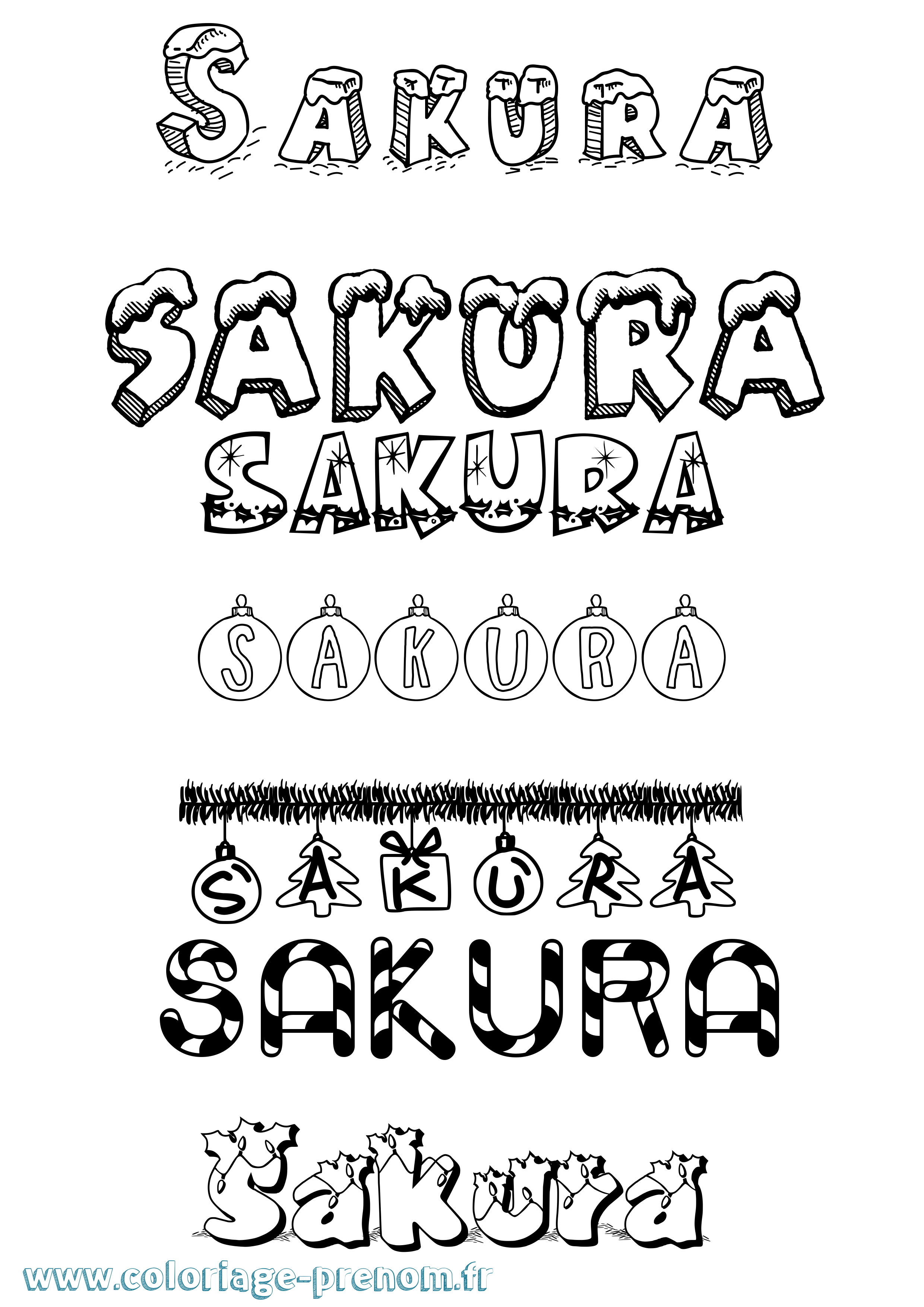 Coloriage Sakura Noël Coloriage prénom Sakura Noël