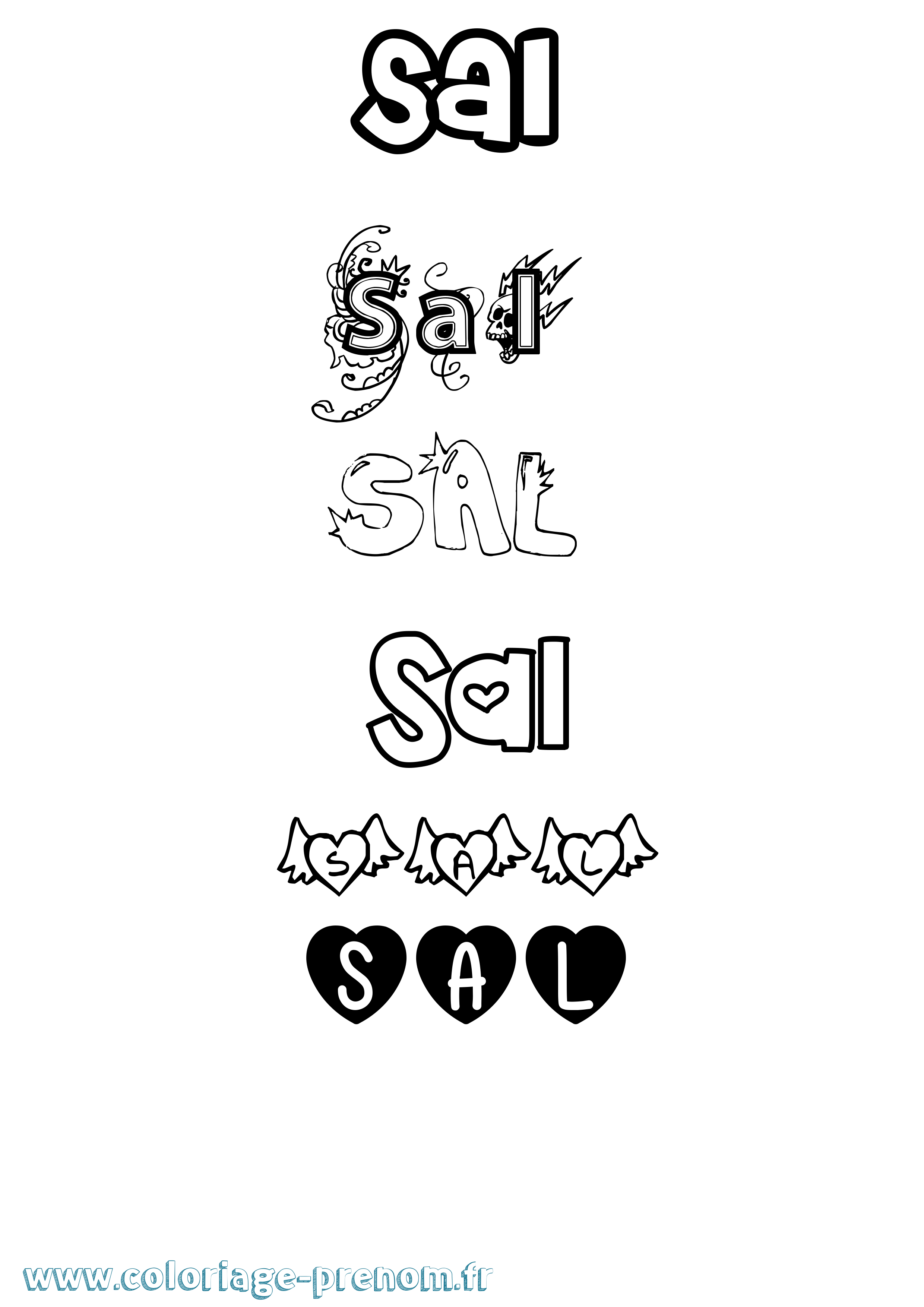 Coloriage prénom Sal Girly