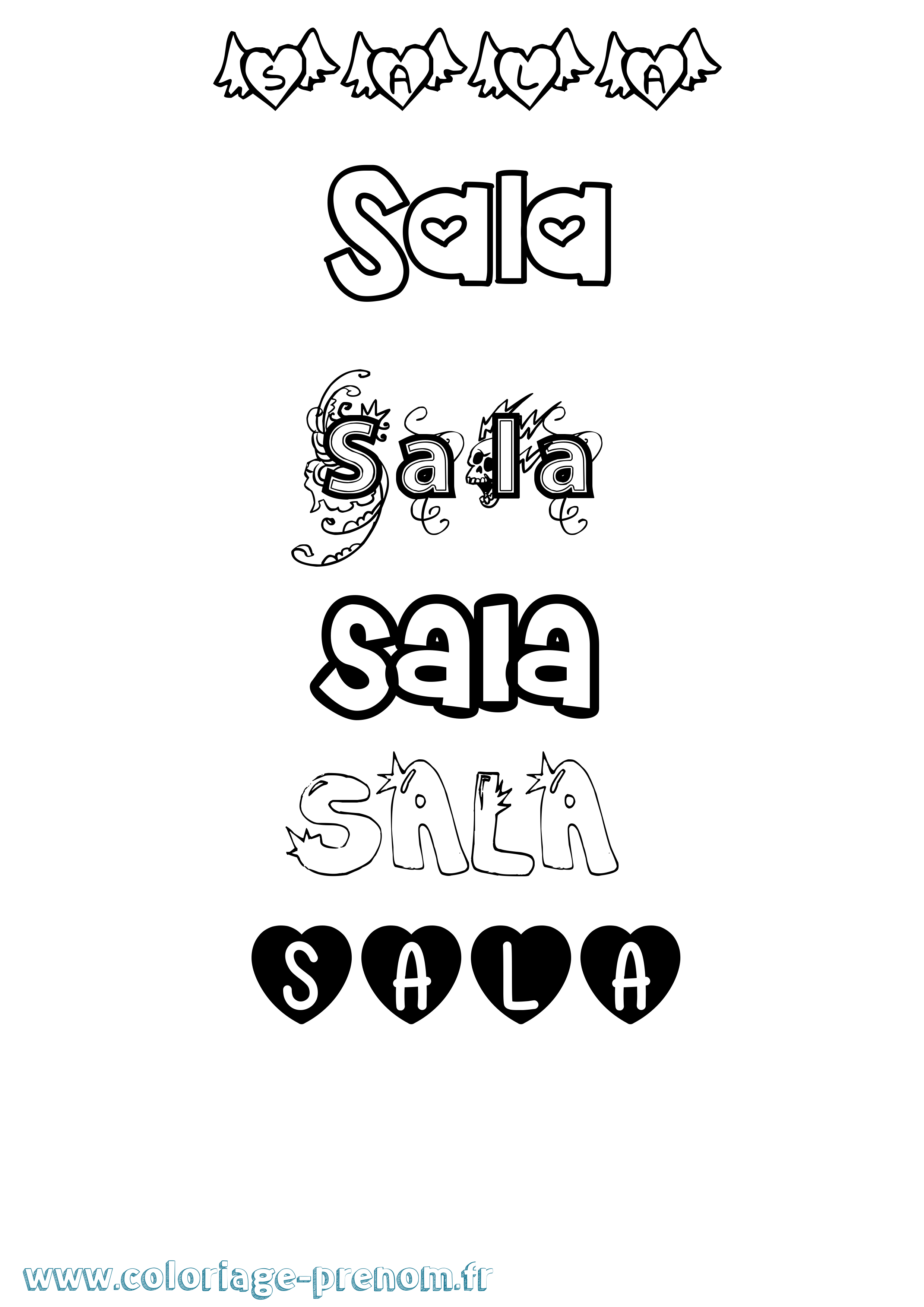 Coloriage prénom Sala Girly