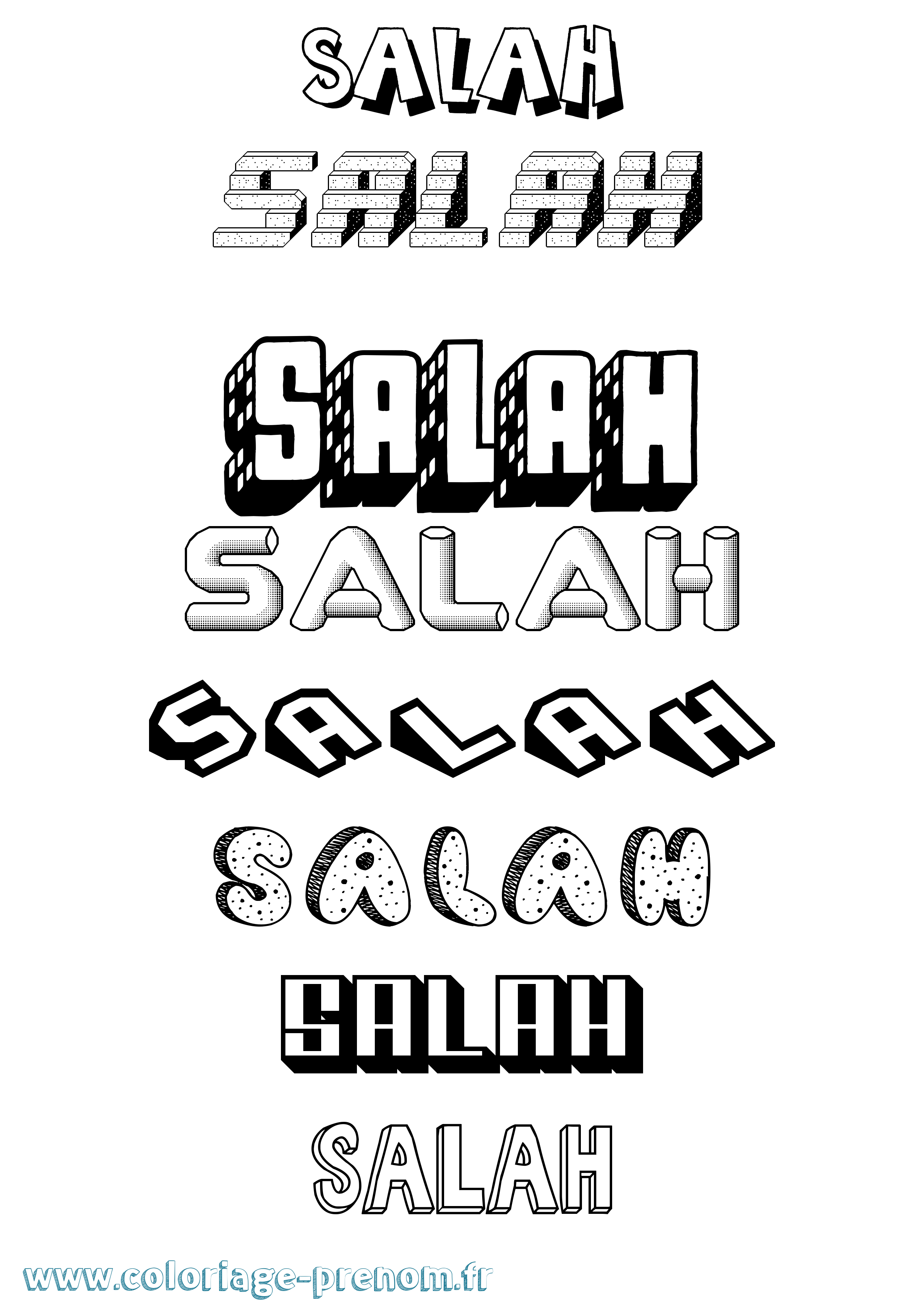 Coloriage prénom Salah Effet 3D