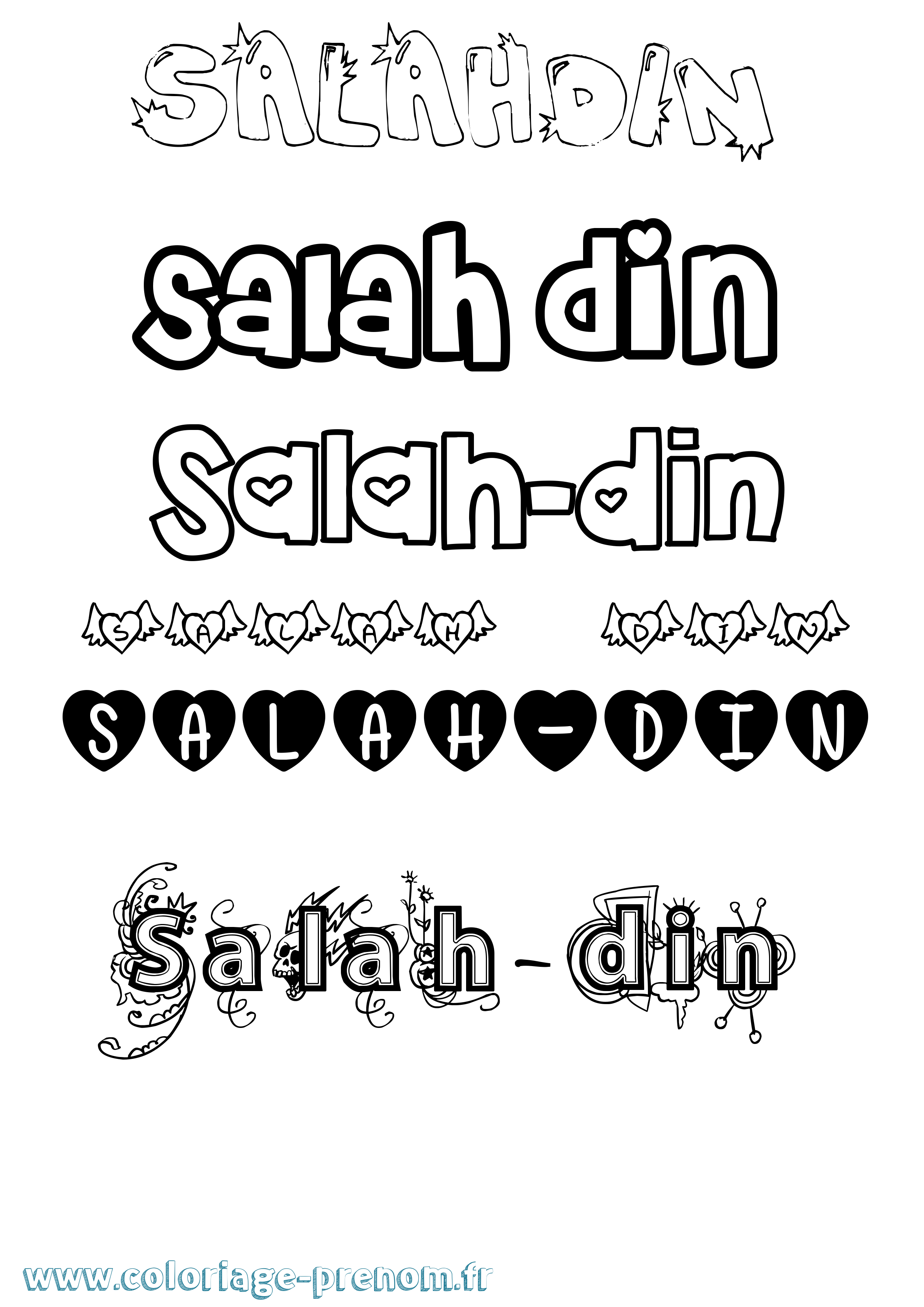 Coloriage prénom Salah-Din Girly