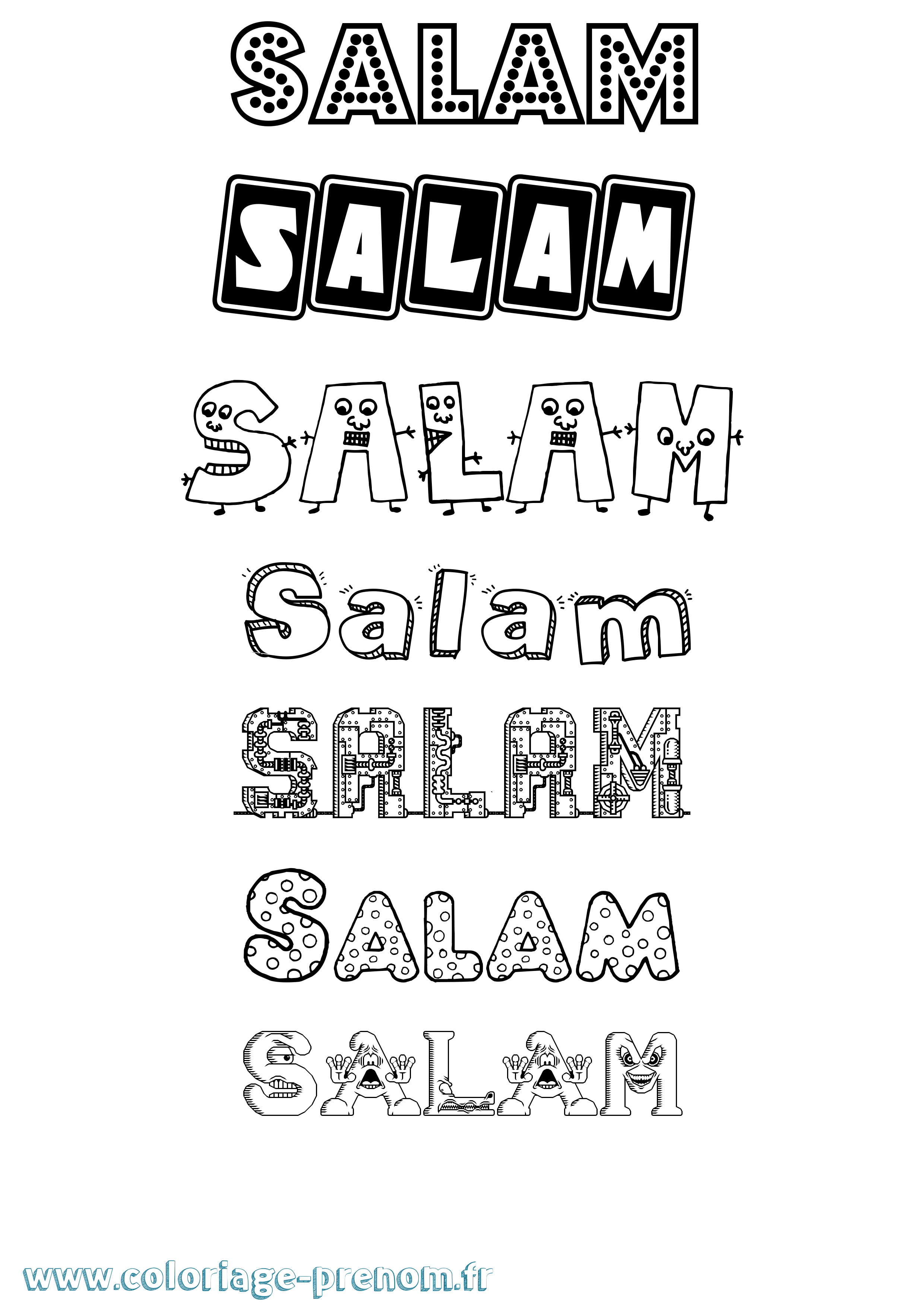 Coloriage prénom Salam Fun