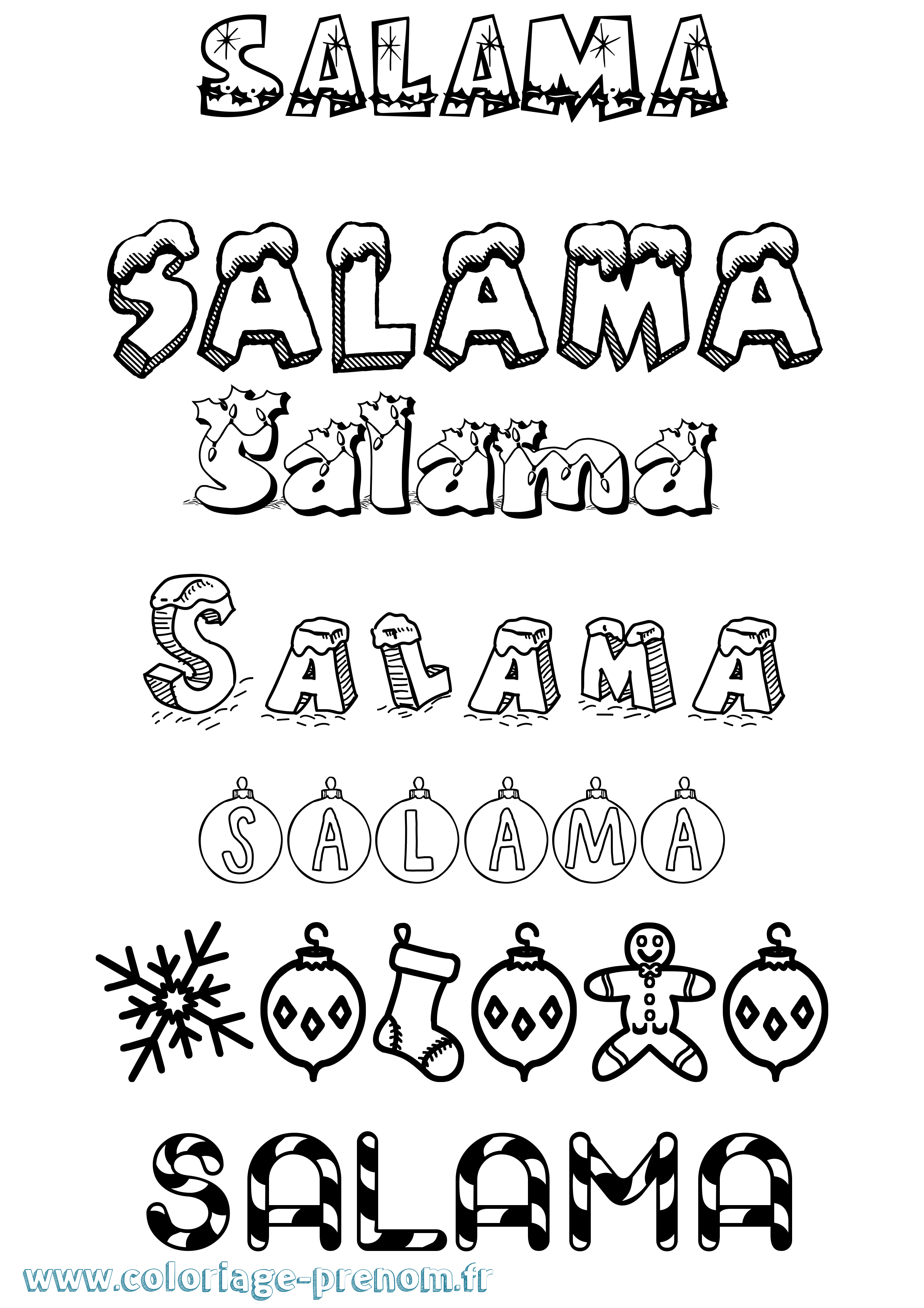 Coloriage prénom Salama Noël