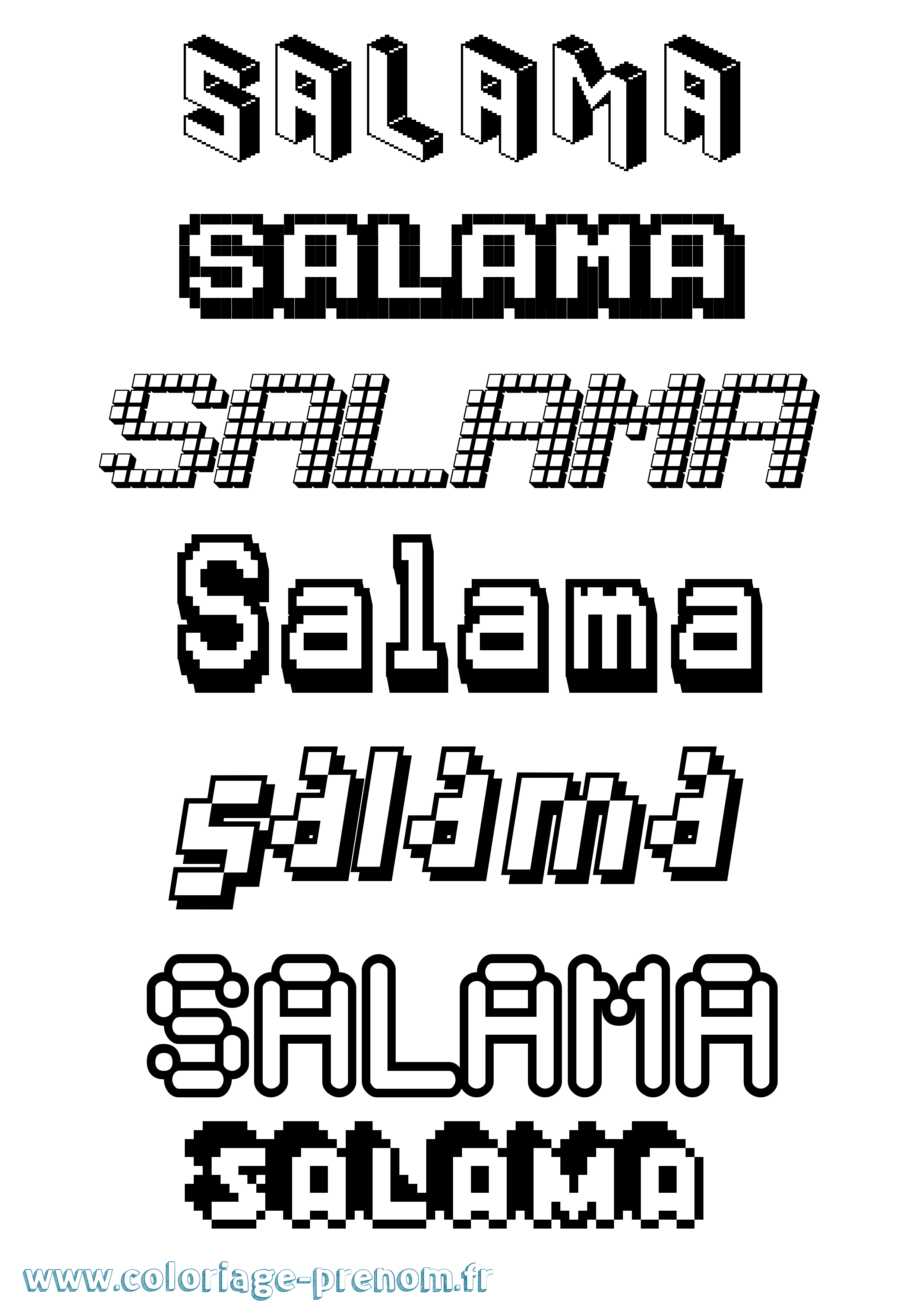 Coloriage prénom Salama Pixel