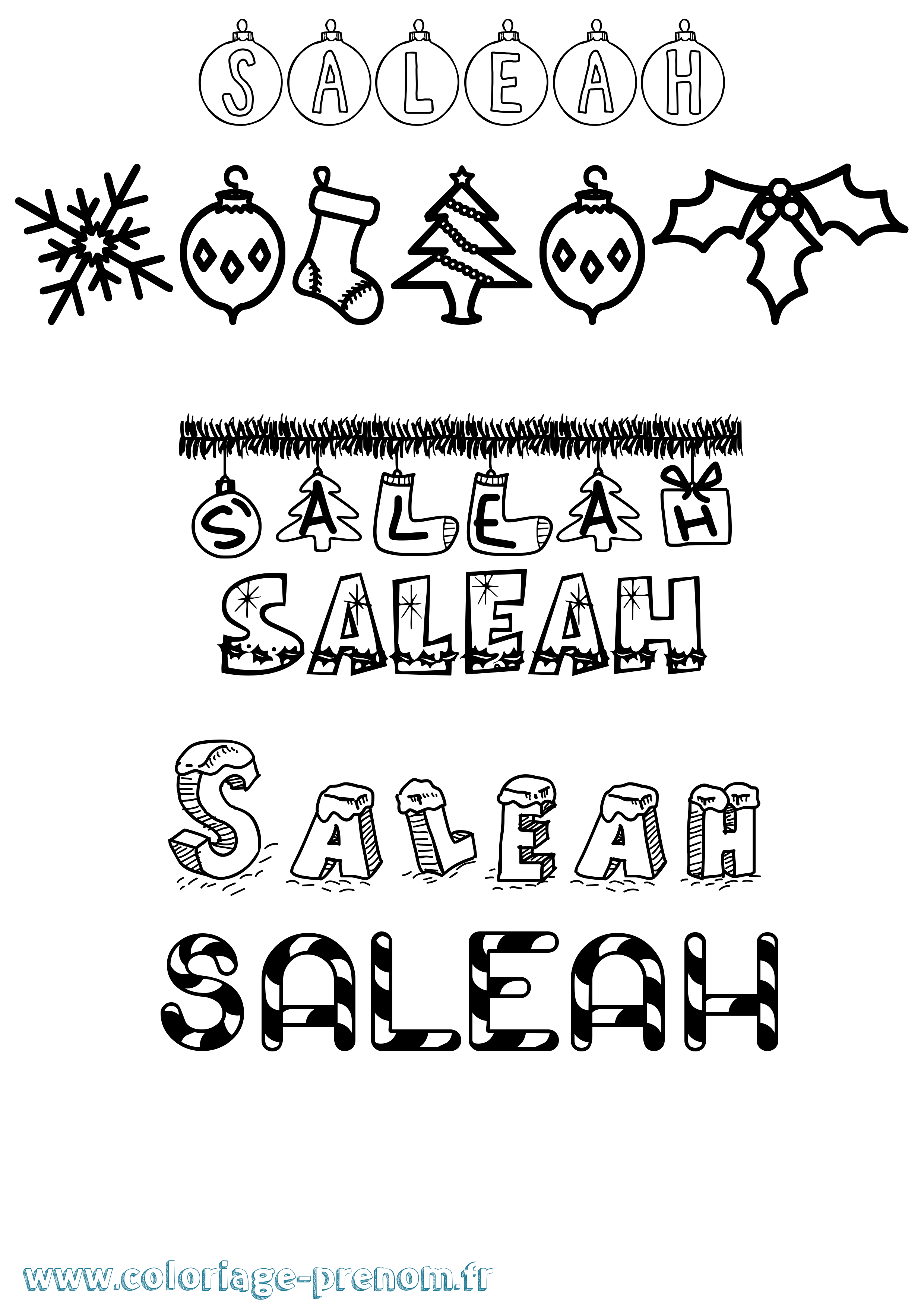 Coloriage prénom Saleah Noël
