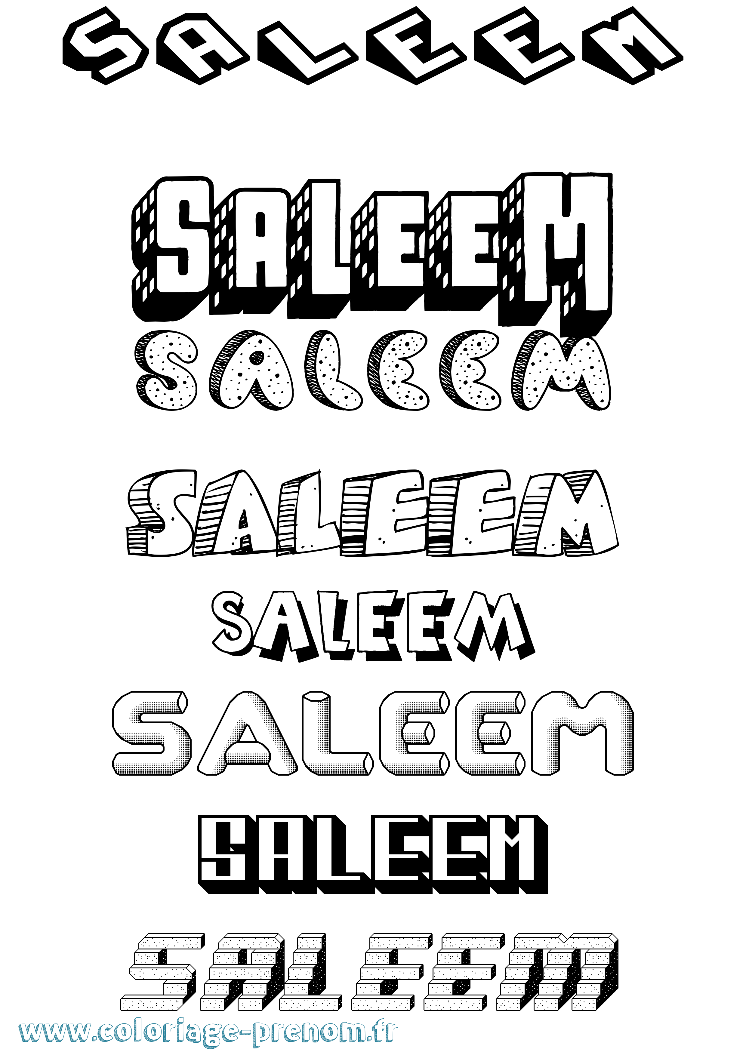 Coloriage prénom Saleem Effet 3D