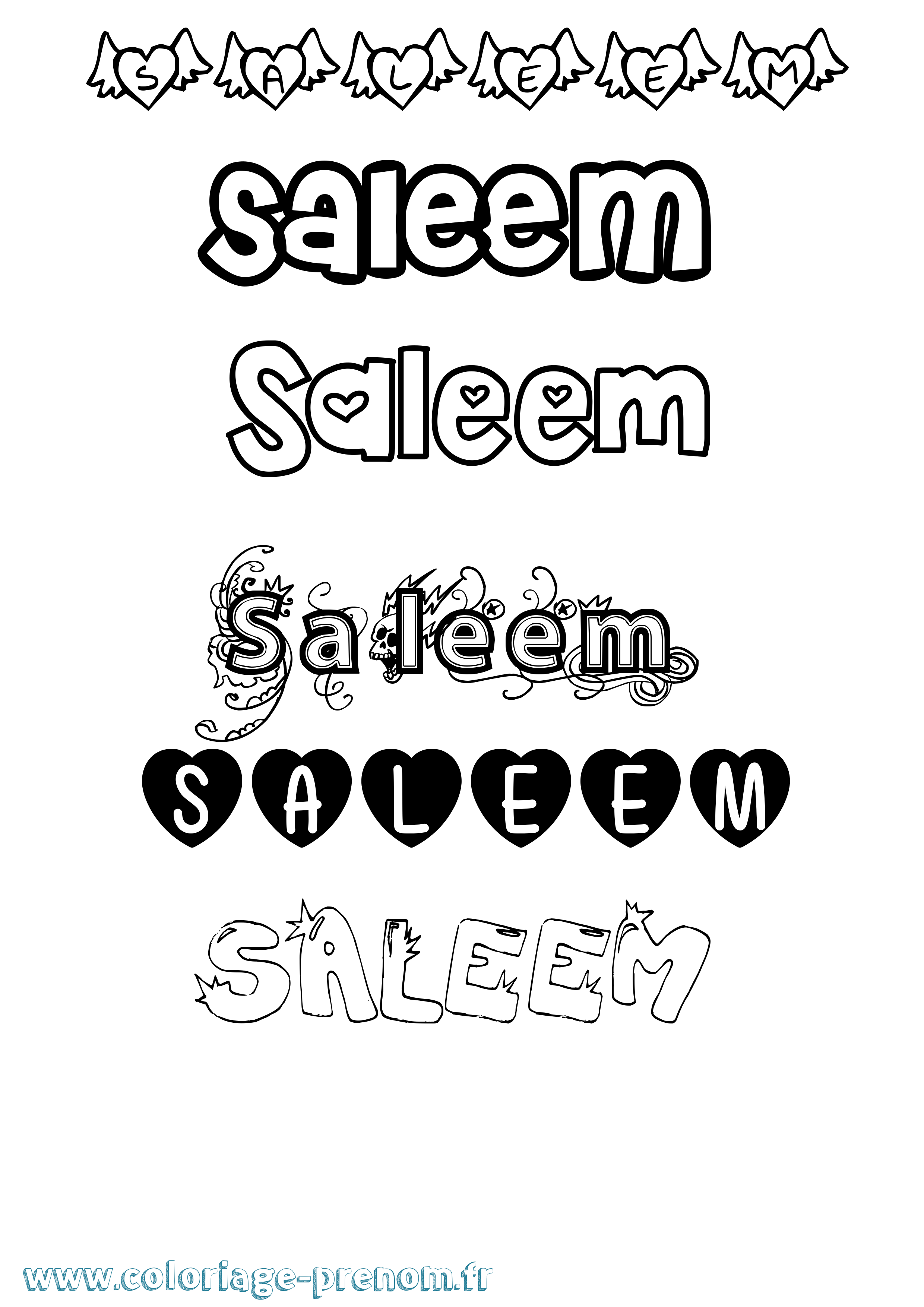Coloriage prénom Saleem Girly