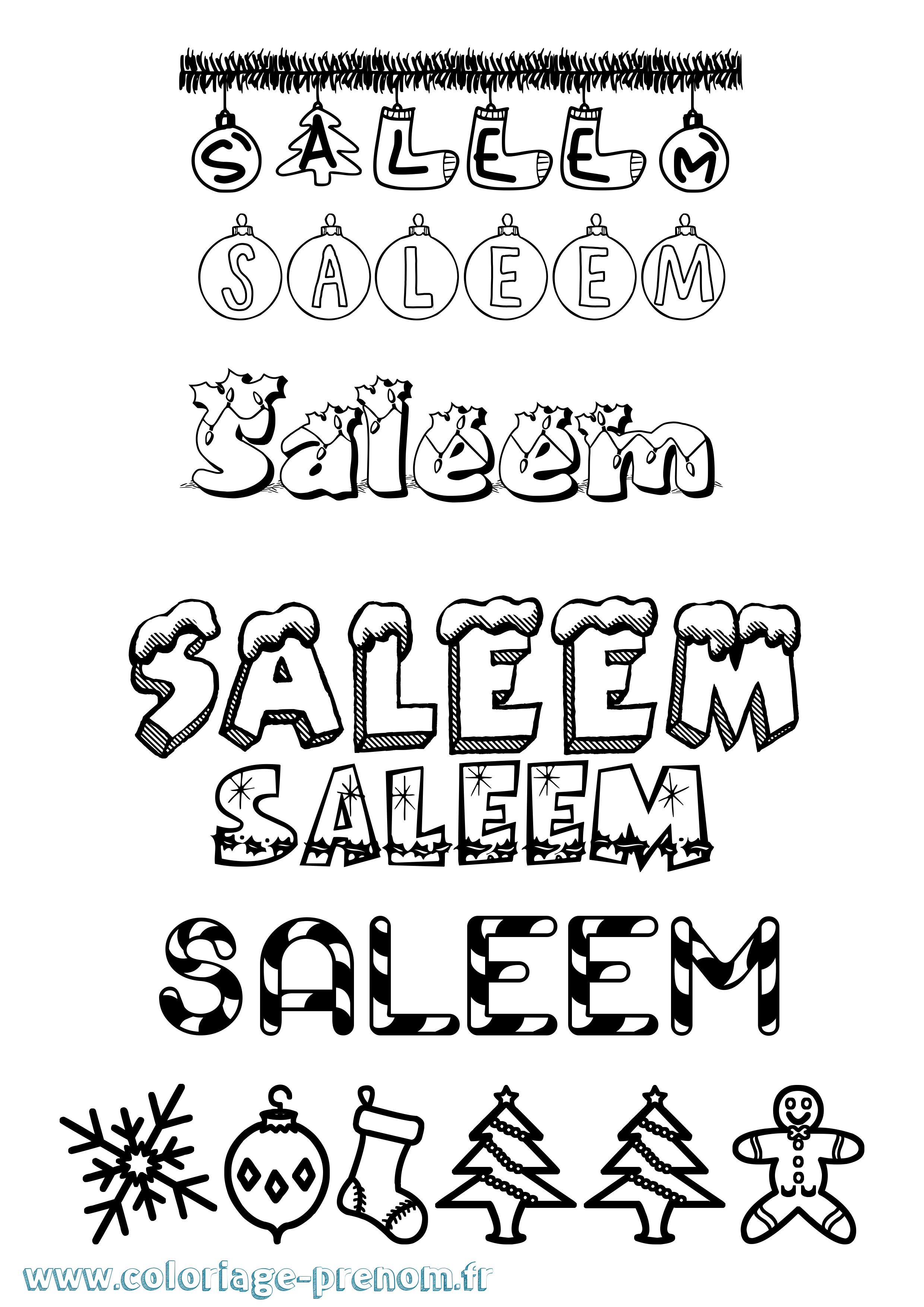Coloriage prénom Saleem Noël