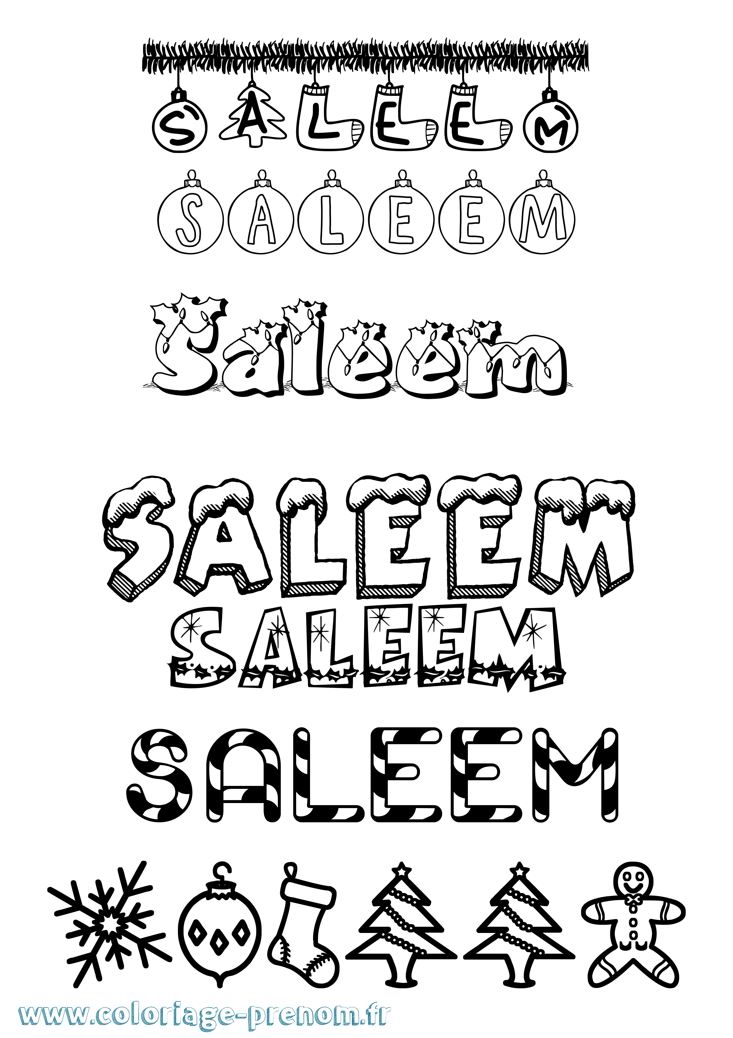 Coloriage Saleem Noël Coloriage prénom Saleem Noël